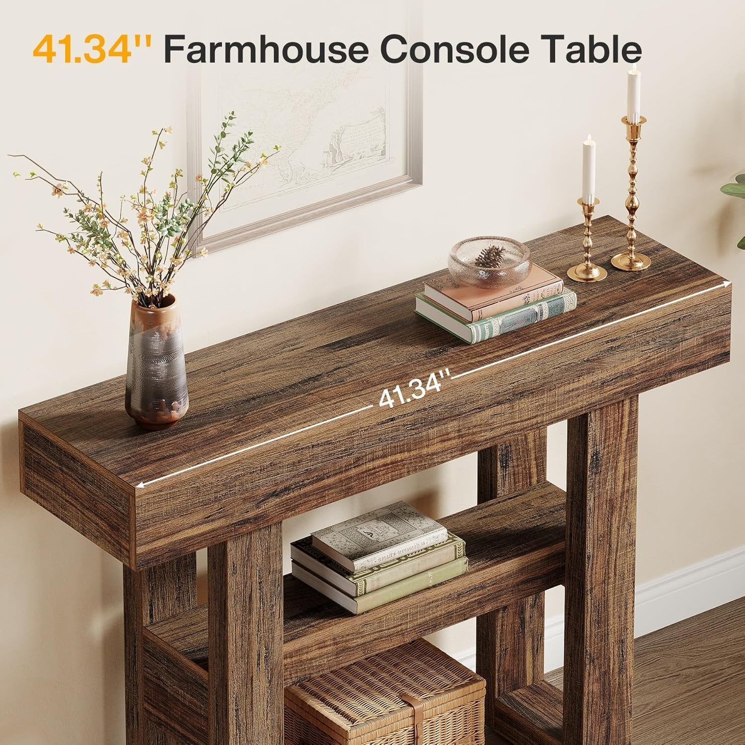 41.34" Console Table with 2 Tier Storage, Rustic Narrow Entryway Sofa Table for Hallway - Image 2