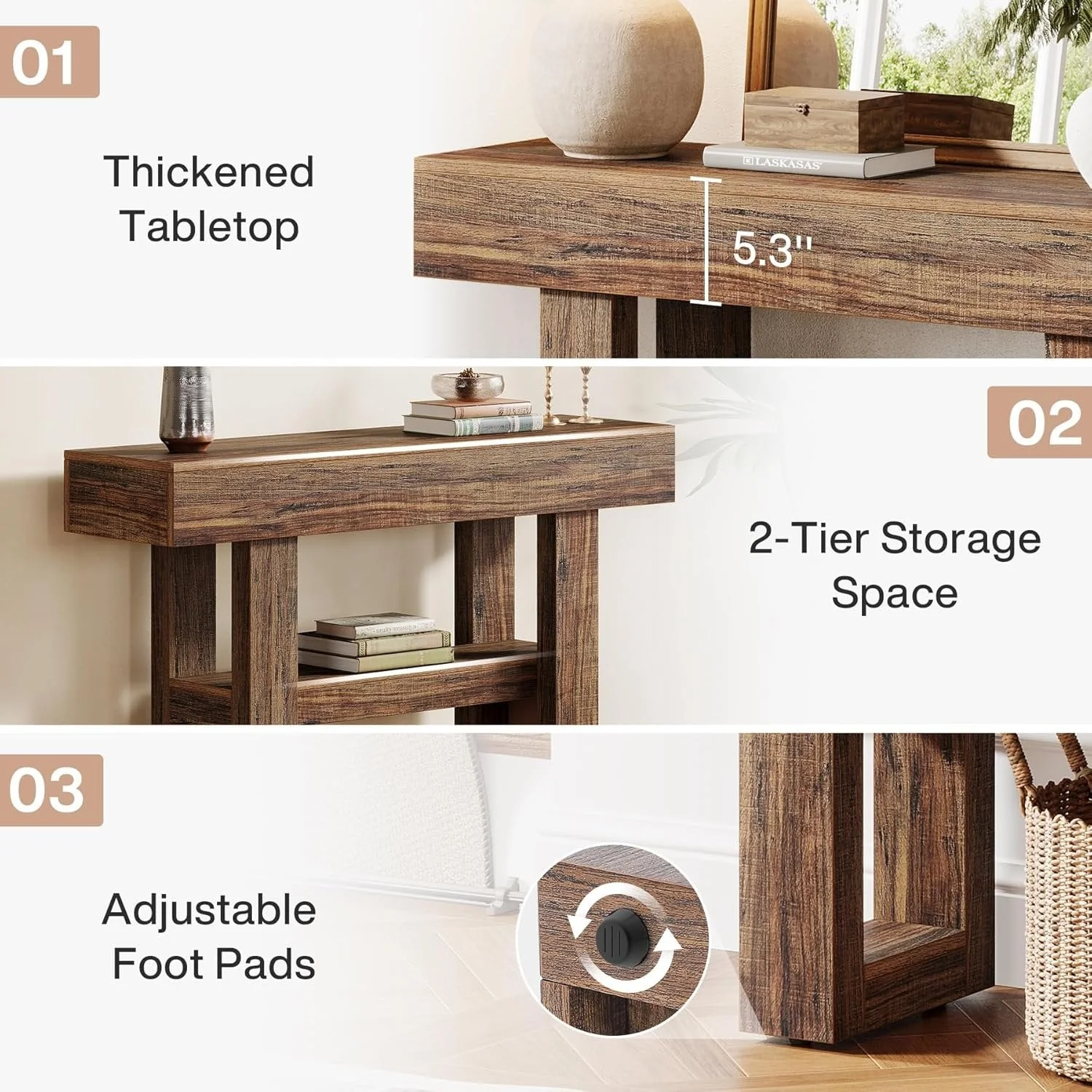41.34" Console Table with 2 Tier Storage, Rustic Narrow Entryway Sofa Table for Hallway - Image 3