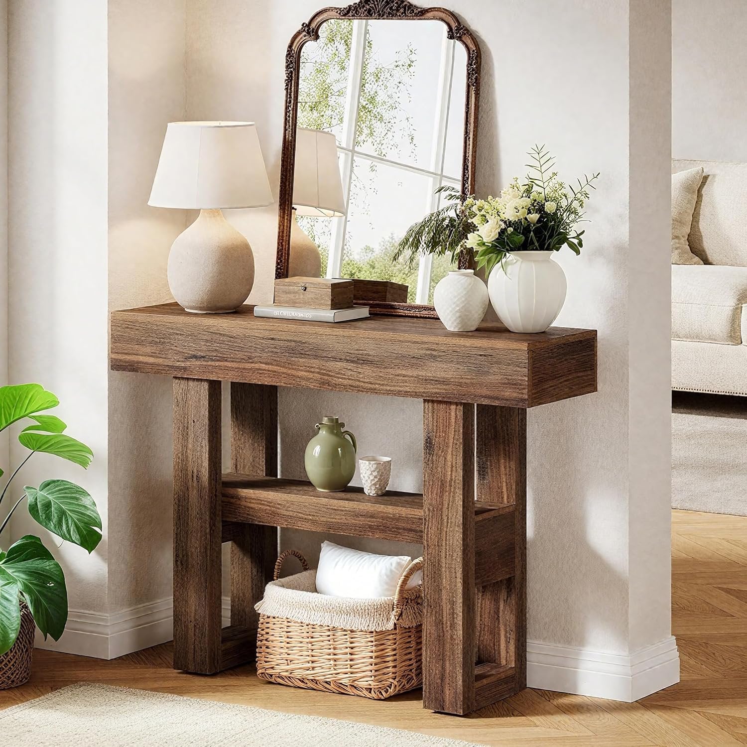 41.34" Console Table with 2 Tier Storage, Rustic Narrow Entryway Sofa Table for Hallway - Image 4