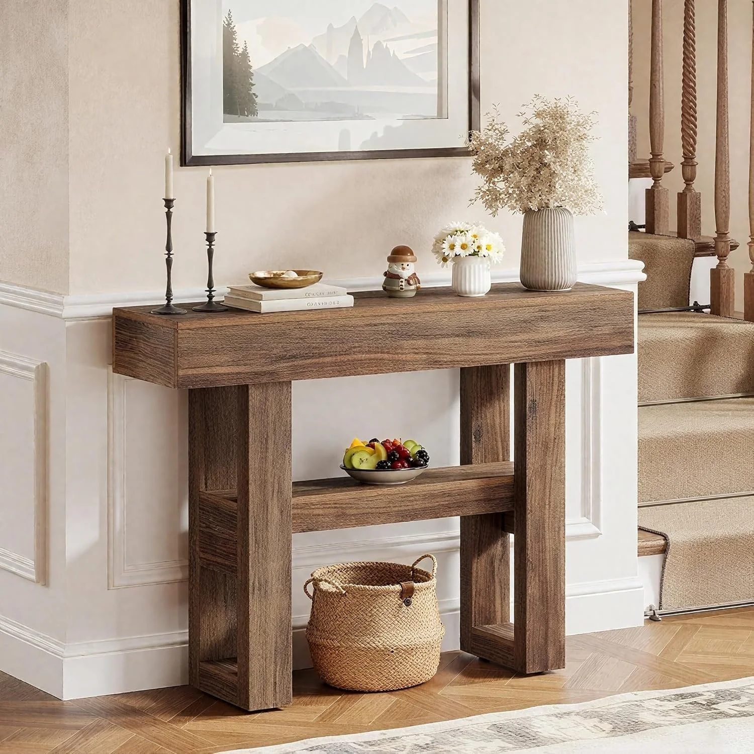 41.34" Console Table with 2 Tier Storage, Rustic Narrow Entryway Sofa Table for Hallway - Image 5