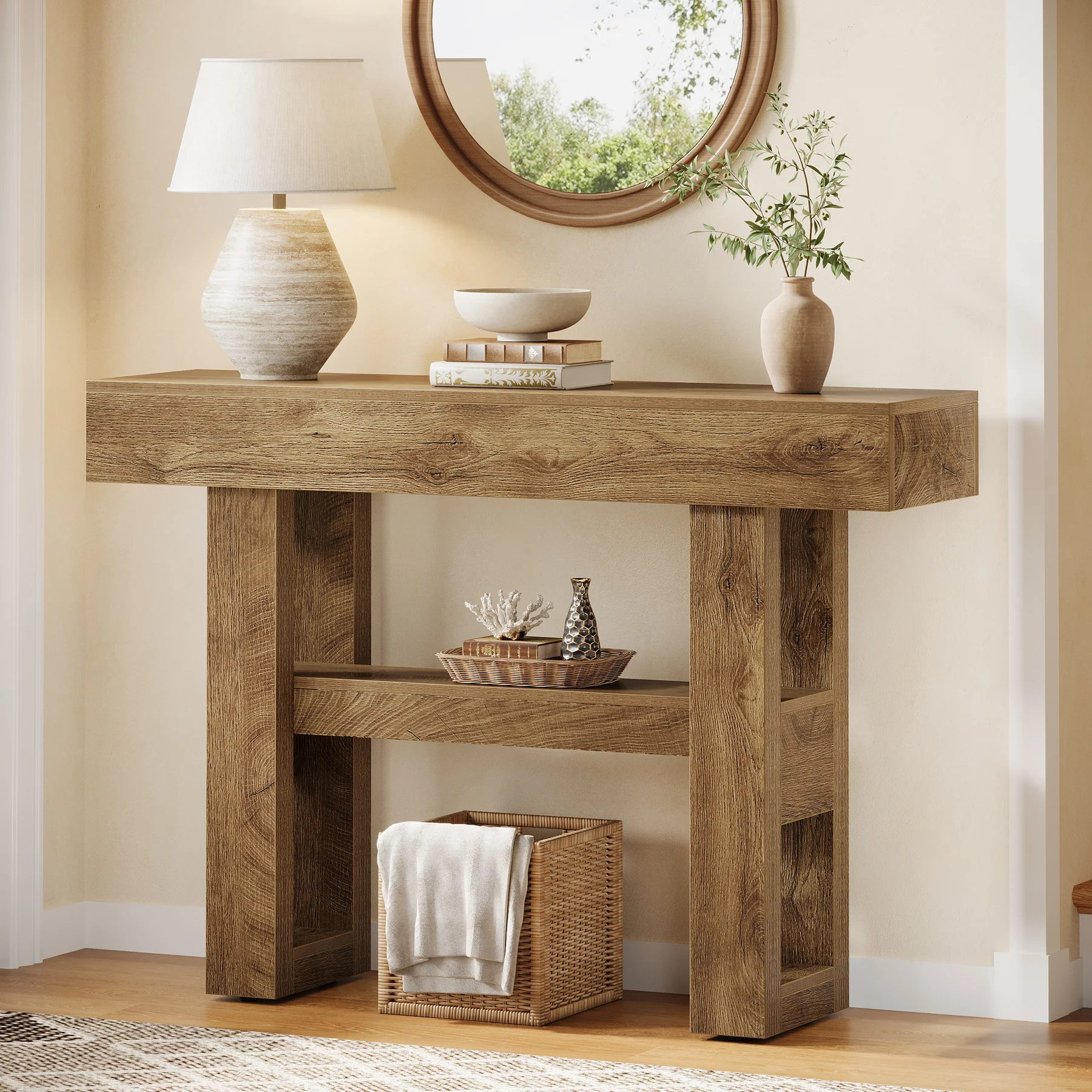 41.34" Console Table with 2 Tier Storage, Rustic Narrow Entryway Sofa Table for Hallway - Image 6