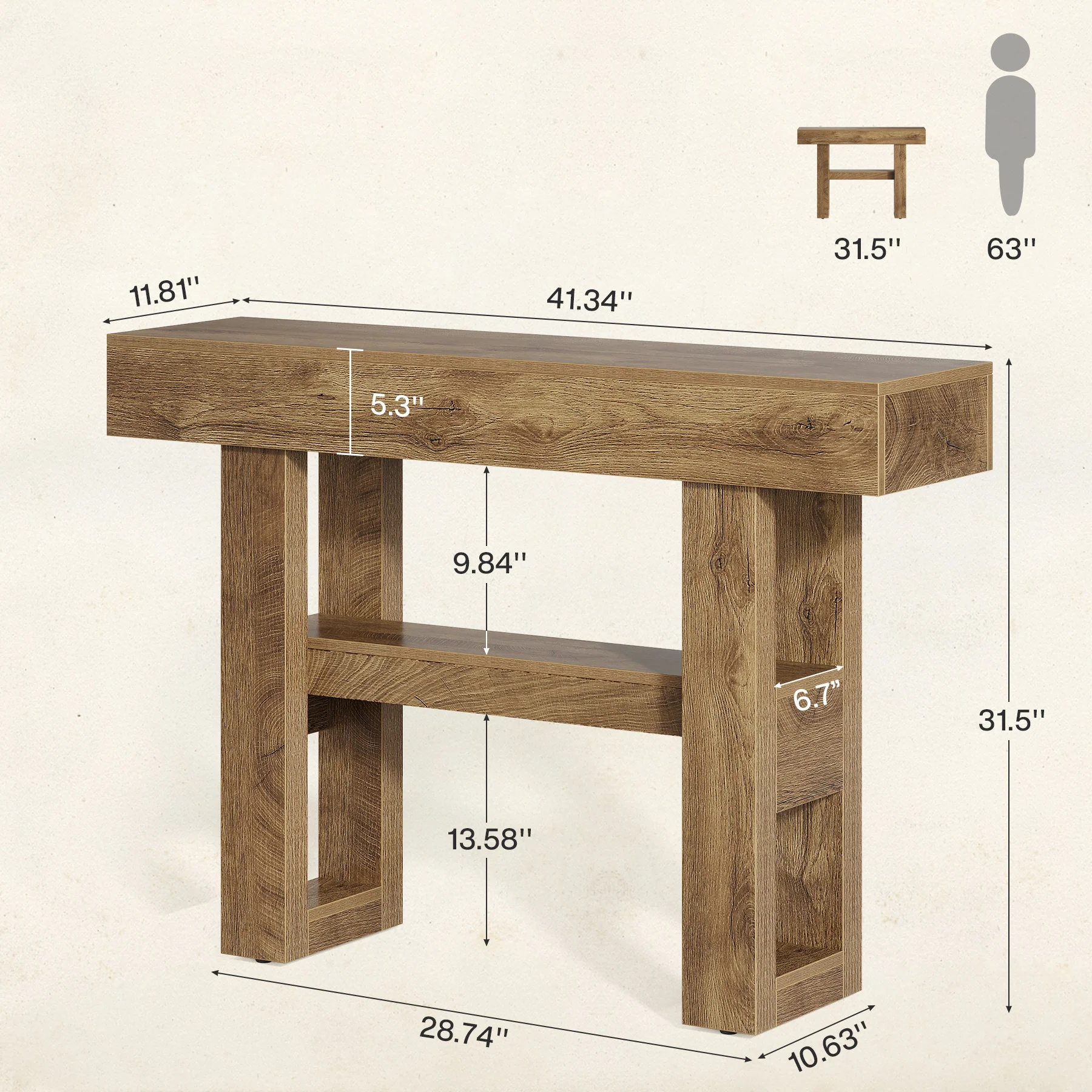 41.34" Console Table with 2 Tier Storage, Rustic Narrow Entryway Sofa Table for Hallway - Image 7