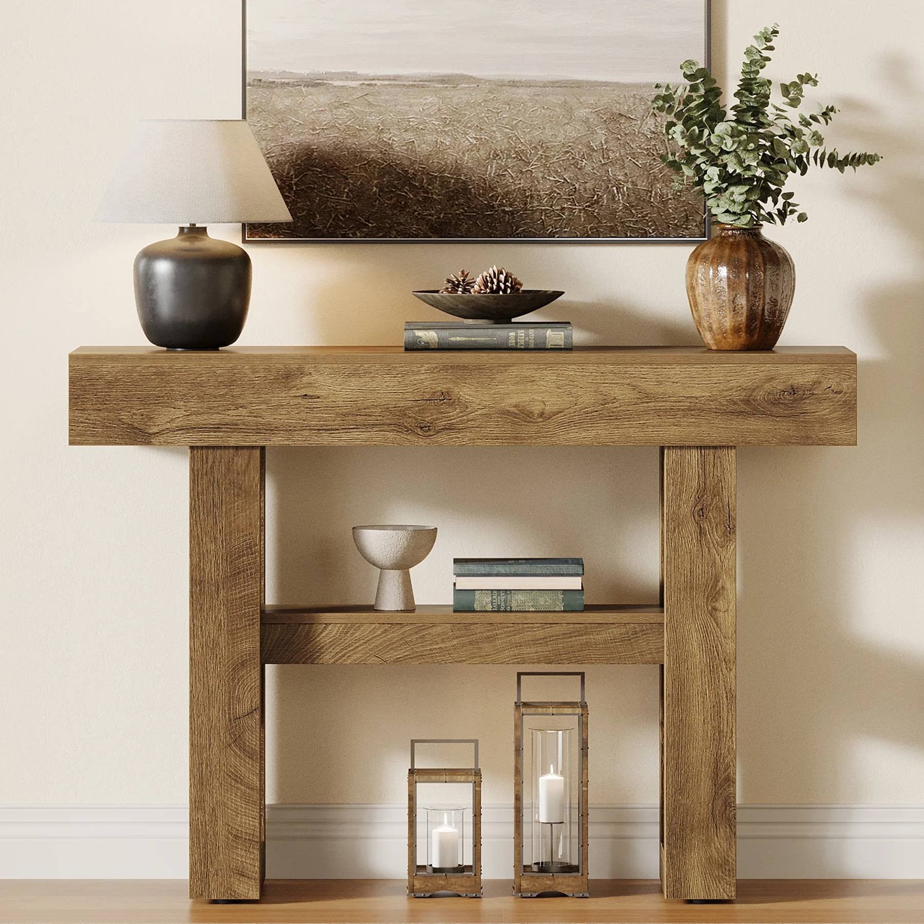 41.34" Console Table with 2 Tier Storage, Rustic Narrow Entryway Sofa Table for Hallway - Image 8