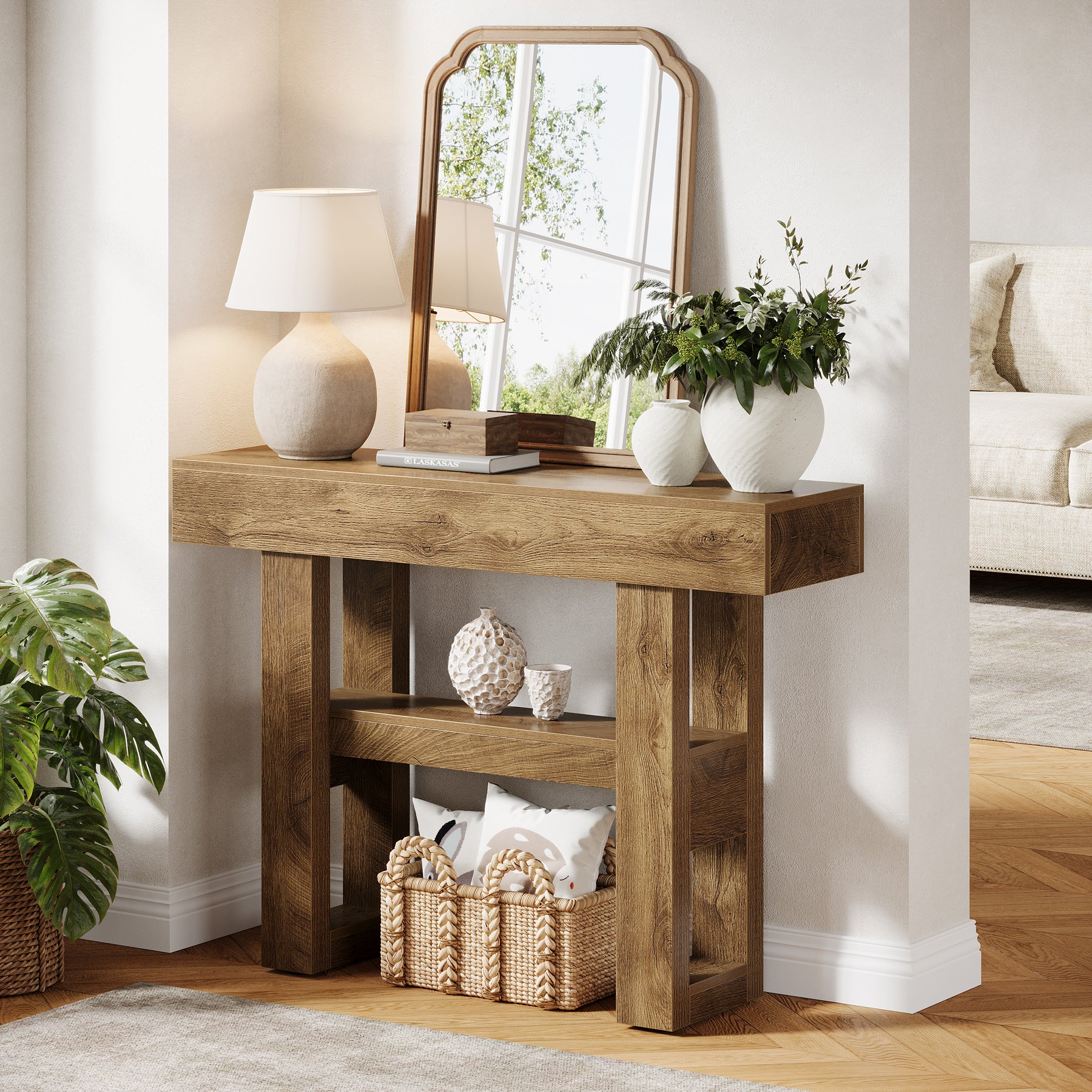 41.34" Console Table with 2 Tier Storage, Rustic Narrow Entryway Sofa Table for Hallway - Image 9