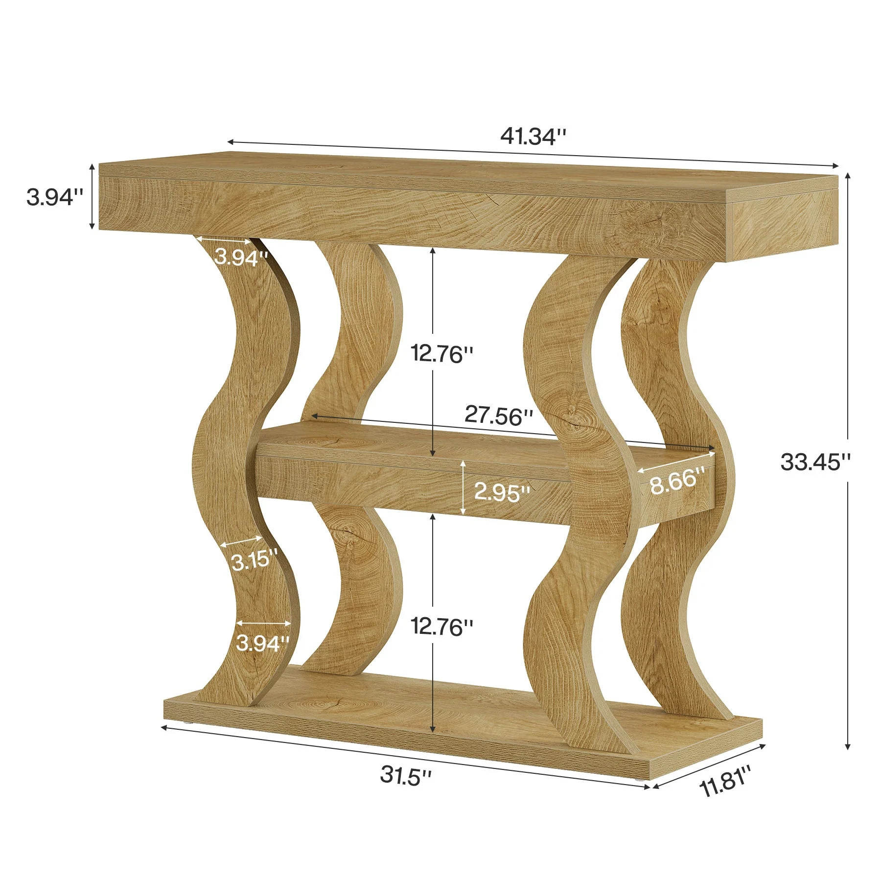 41" Console Table with 3-Tier Storage, Sofa Table with Curved Frame - Image 2