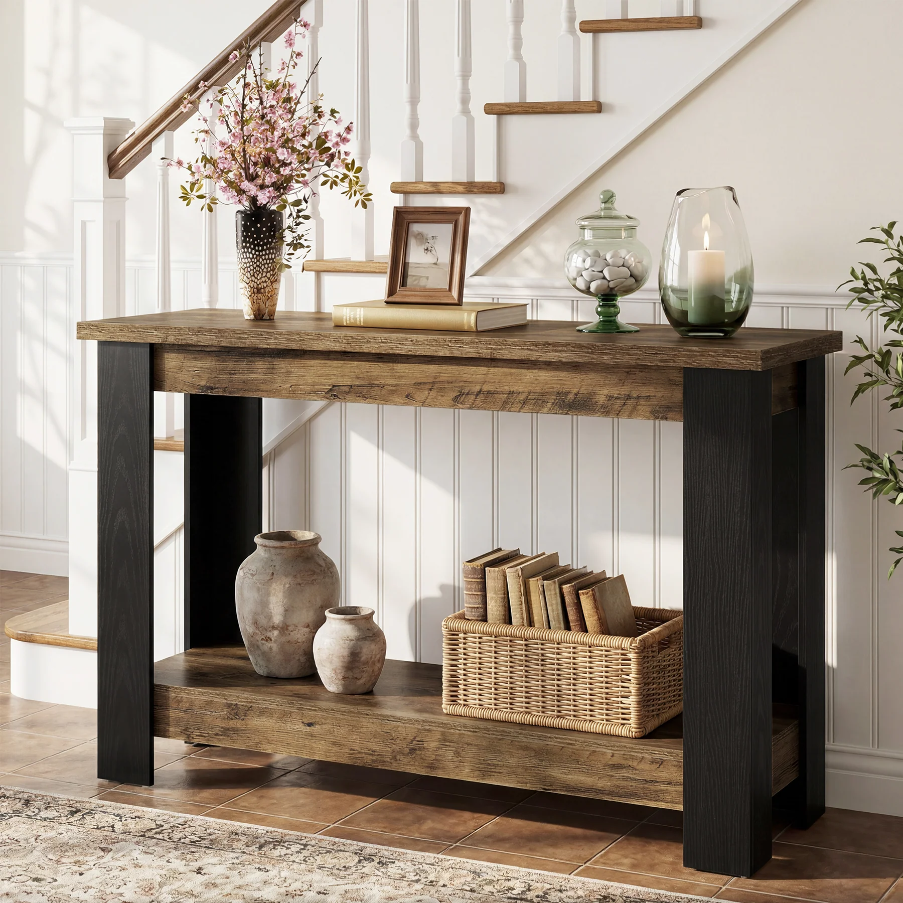 41-Inch Narrow Console Table with 2-Tier Open Storage, Modern Farmhouse Sofa Table for Entryway - Image 10