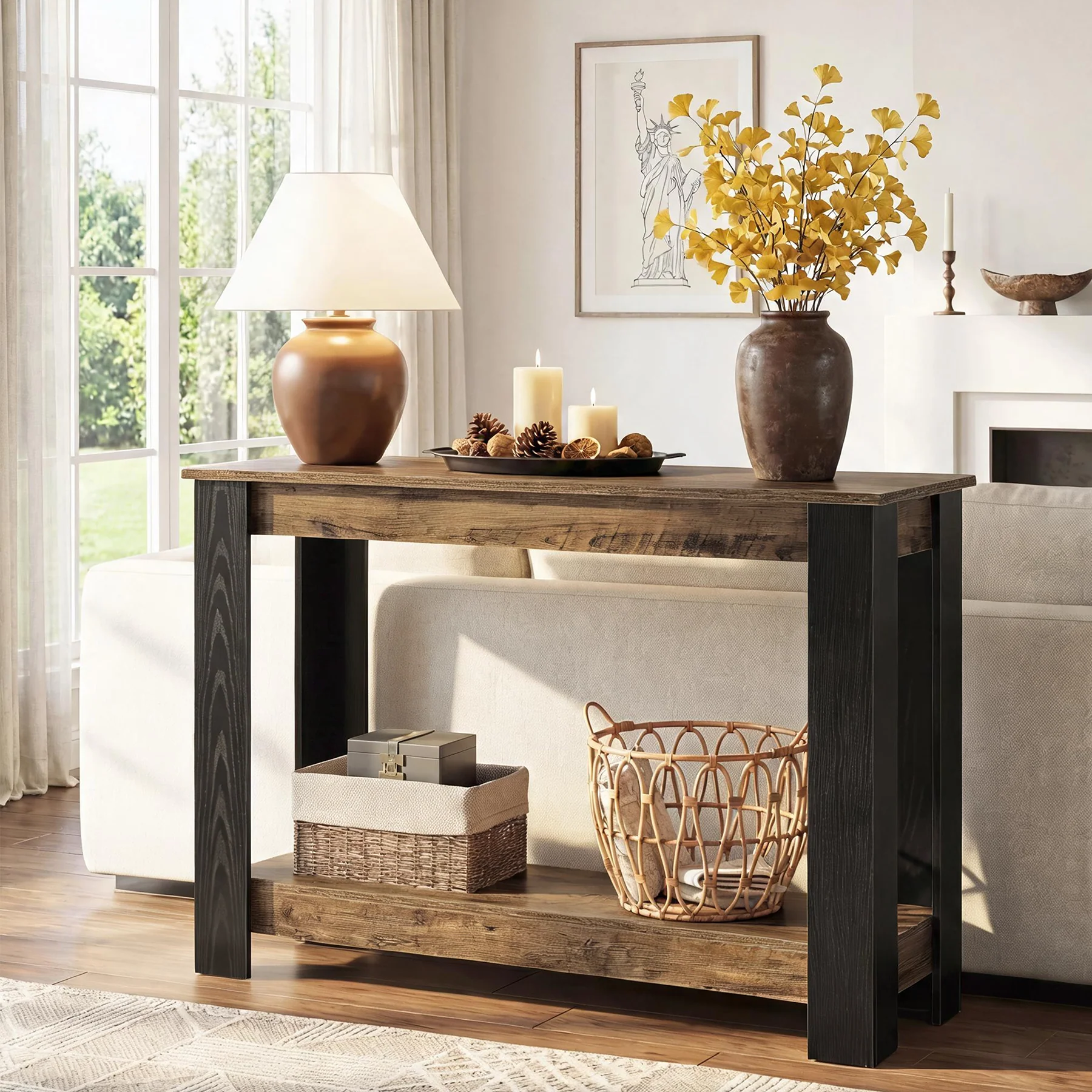 41-Inch Narrow Console Table with 2-Tier Open Storage, Modern Farmhouse Sofa Table for Entryway - Image 11