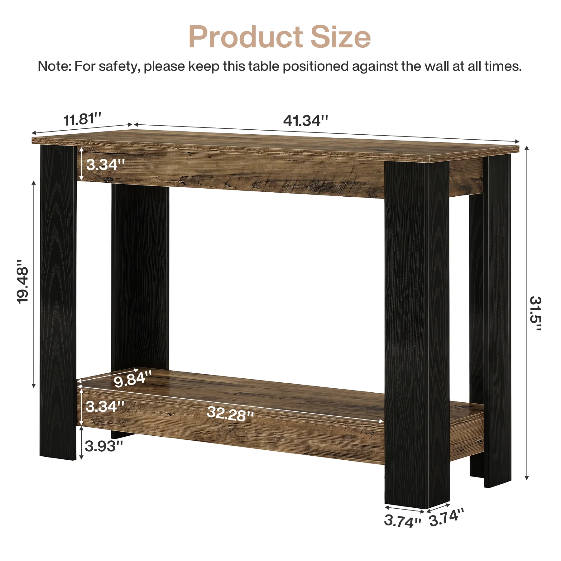 41-Inch Narrow Console Table with 2-Tier Open Storage, Modern Farmhouse Sofa Table for Entryway - Image 2