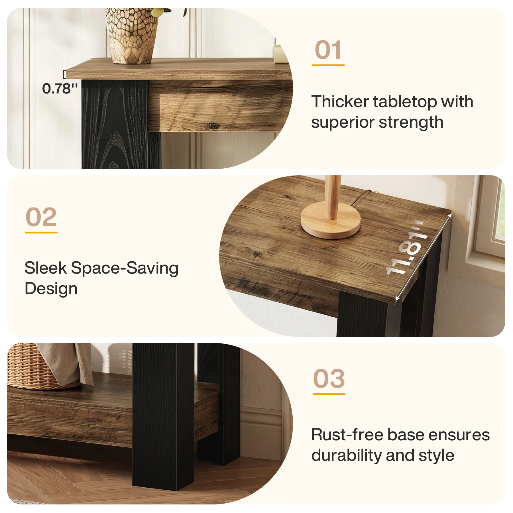 41-Inch Narrow Console Table with 2-Tier Open Storage, Modern Farmhouse Sofa Table for Entryway - Image 4