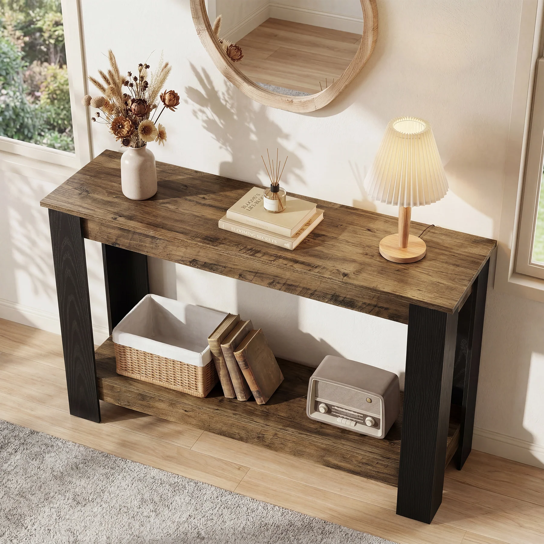 41-Inch Narrow Console Table with 2-Tier Open Storage, Modern Farmhouse Sofa Table for Entryway - Image 5