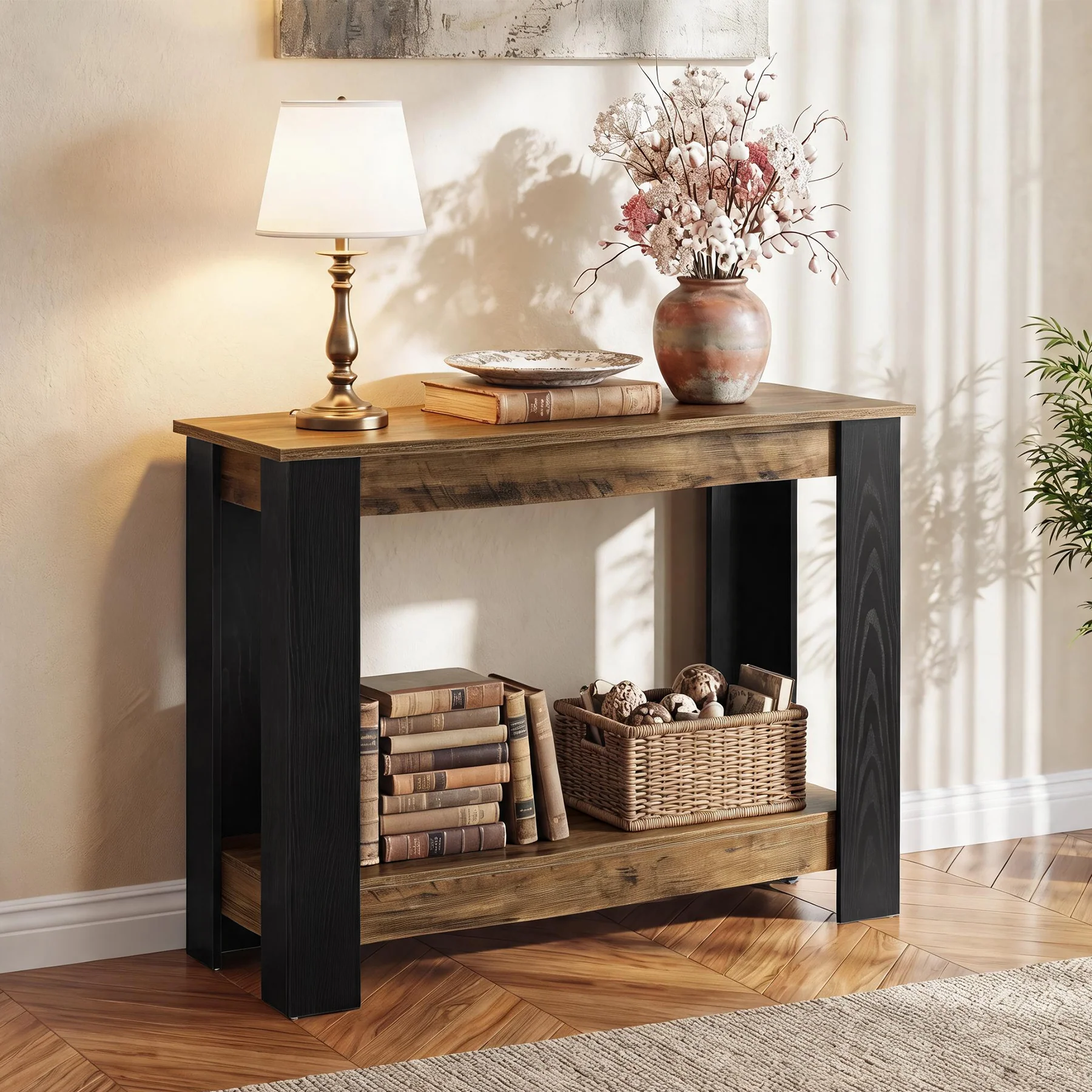 41-Inch Narrow Console Table with 2-Tier Open Storage, Modern Farmhouse Sofa Table for Entryway - Image 6