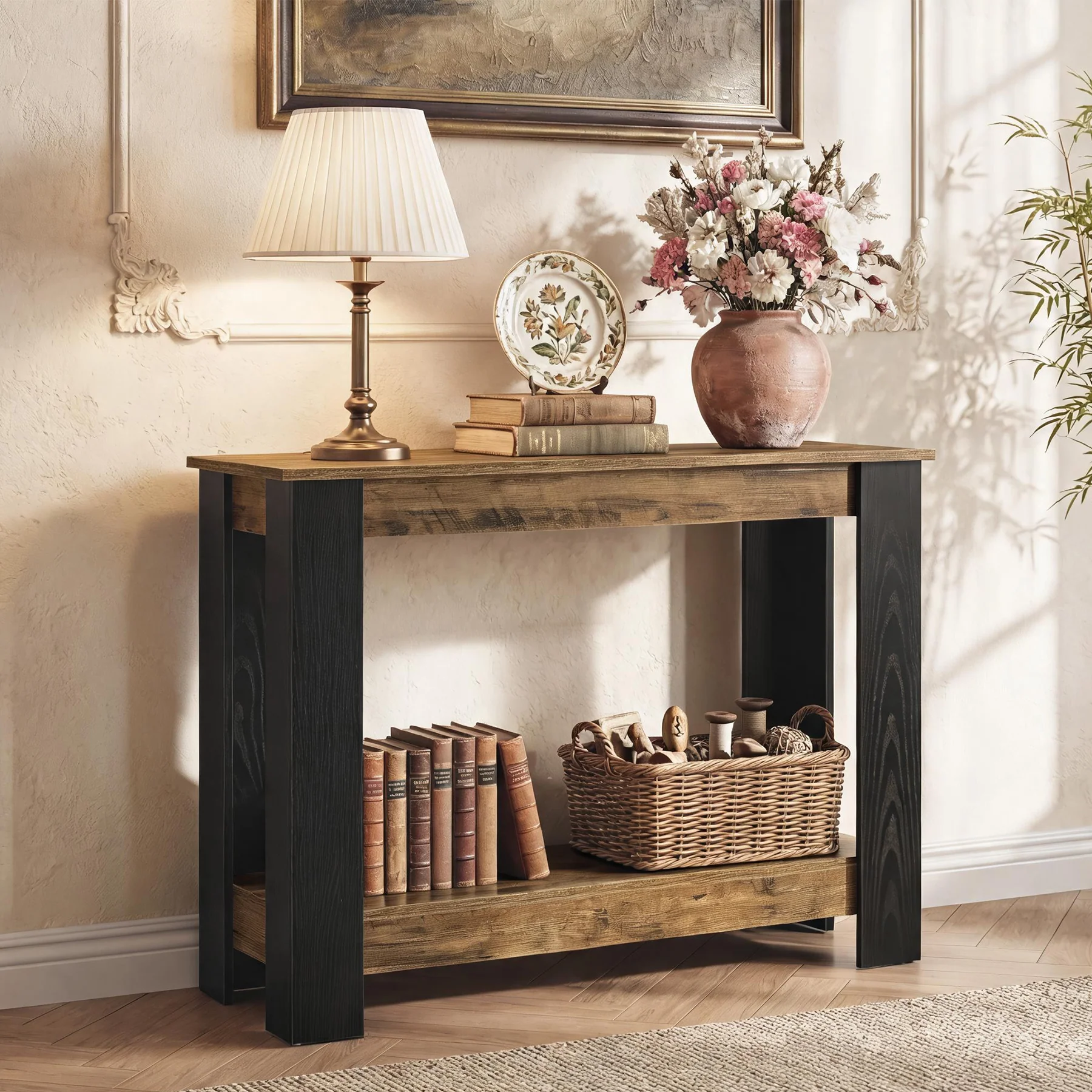 41-Inch Narrow Console Table with 2-Tier Open Storage, Modern Farmhouse Sofa Table for Entryway - Image 7