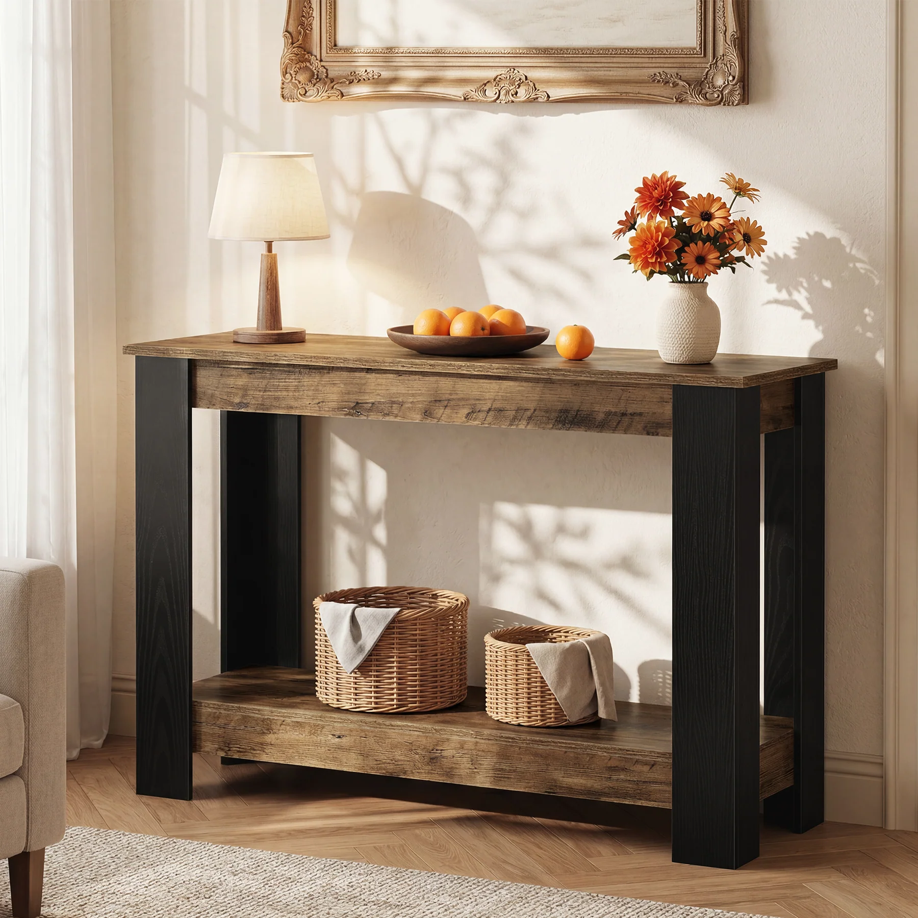 41-Inch Narrow Console Table with 2-Tier Open Storage, Modern Farmhouse Sofa Table for Entryway - Image 8