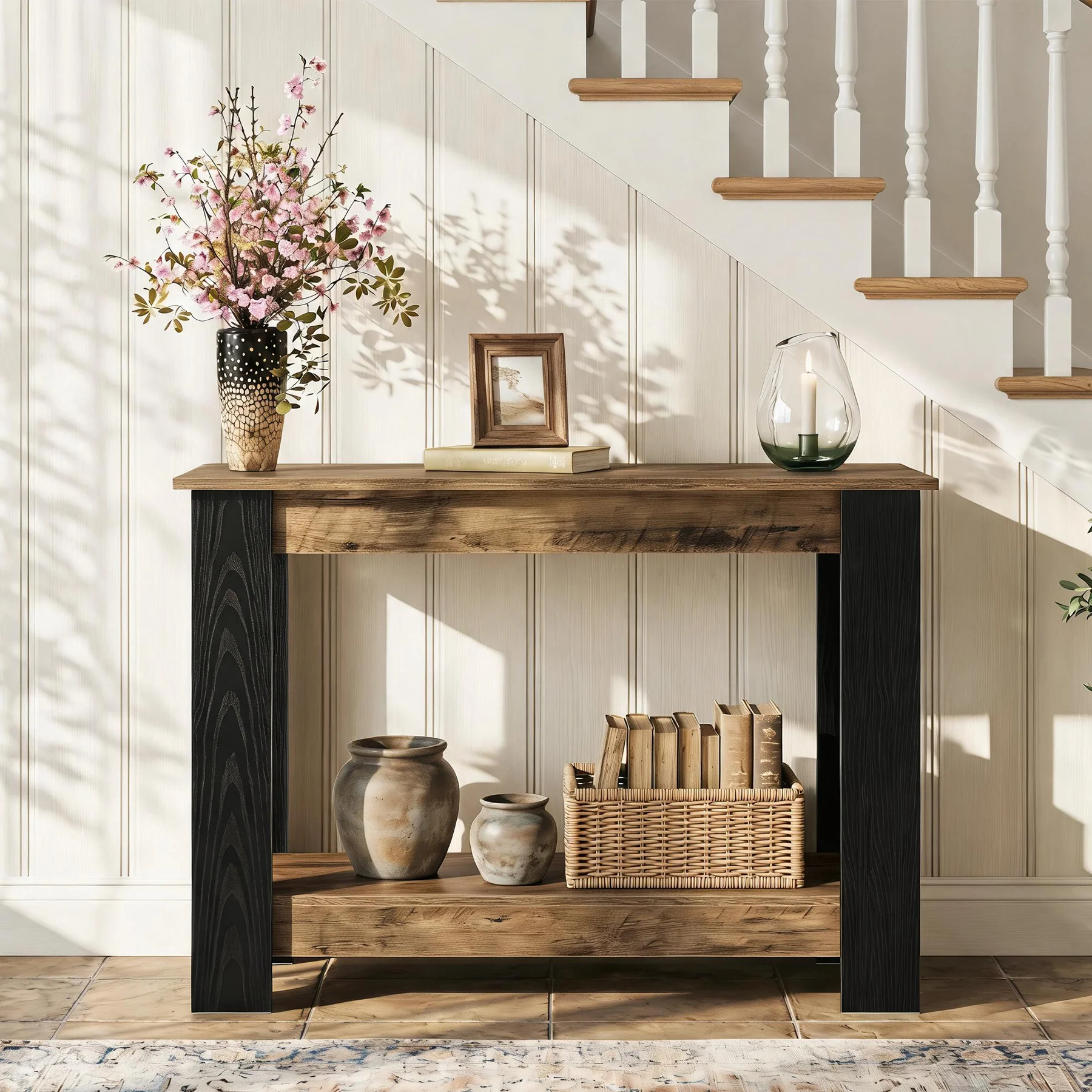 41-Inch Narrow Console Table with 2-Tier Open Storage, Modern Farmhouse Sofa Table for Entryway - Image 9