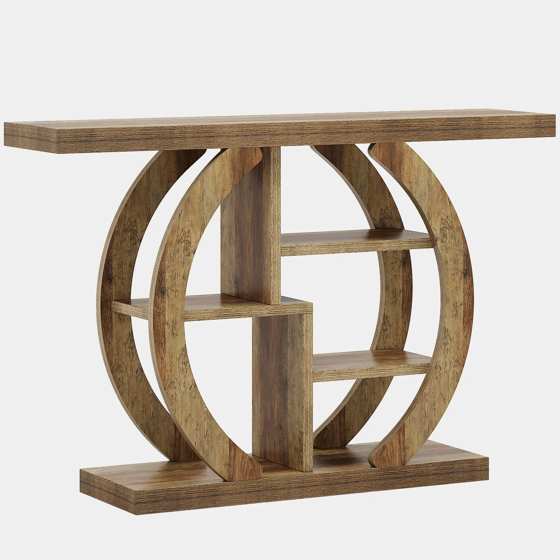 42.5" Console Table, Wood 5-Tier Sofa Entryway Table with Geometric Base - Image 8