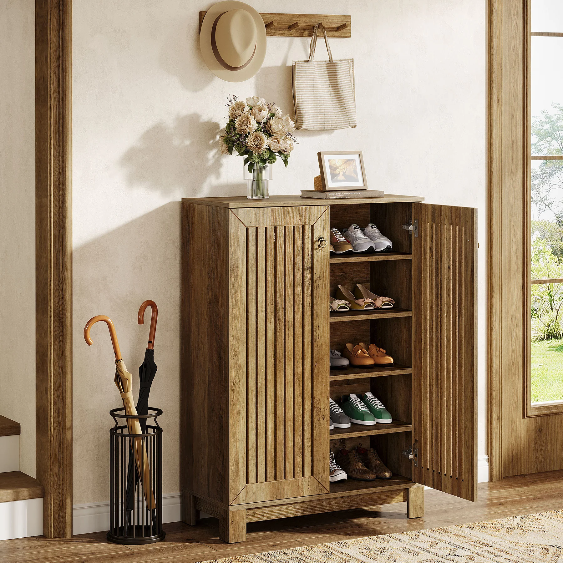 Tribesigns 43.3-Inch Shoe Cabinet with 5-Tier Storage, Wooden Entryway Organizer for Up to 24 Pairs - Image 7