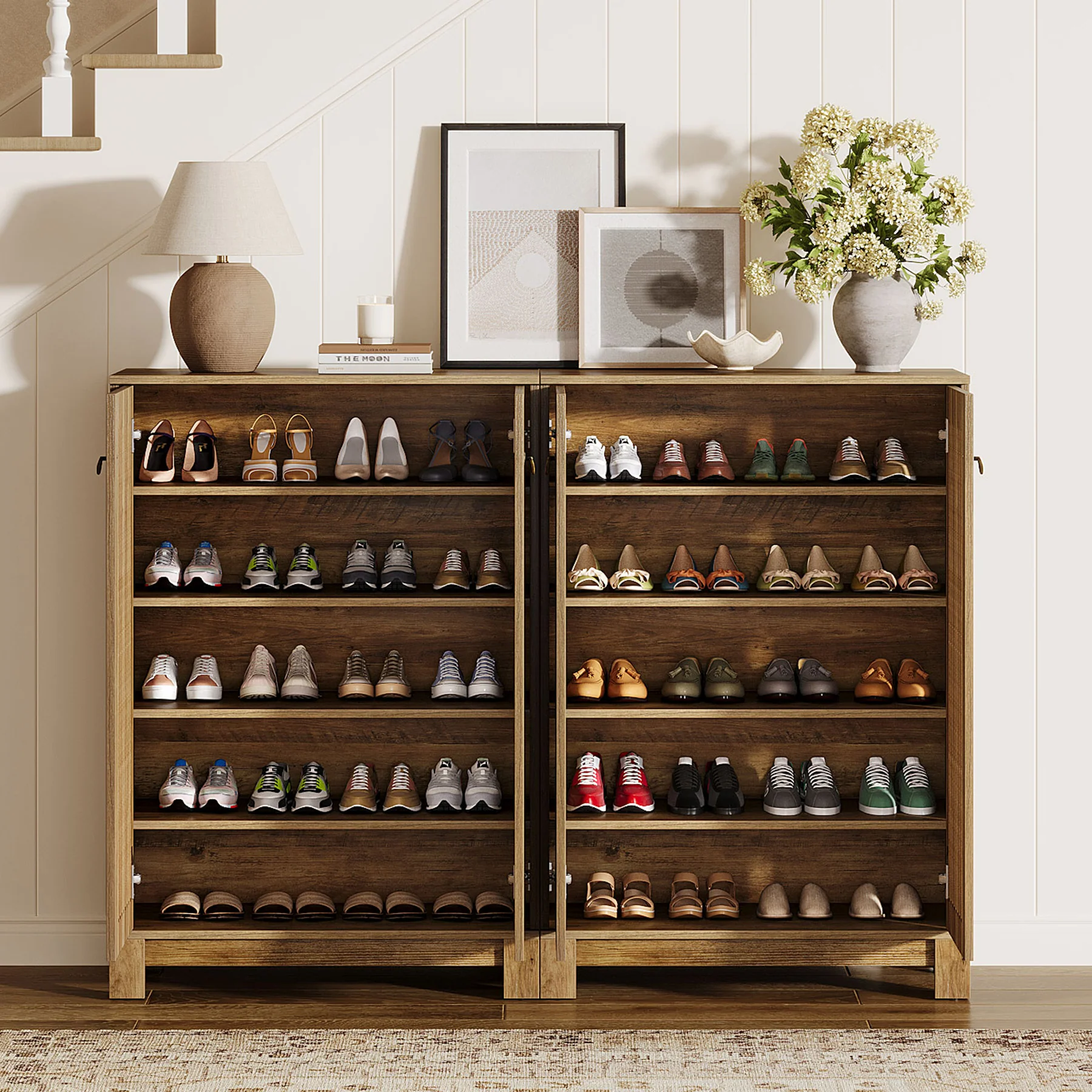 Tribesigns 43.3-Inch Shoe Cabinet with 5-Tier Storage, Wooden Entryway Organizer for Up to 24 Pairs - Image 8