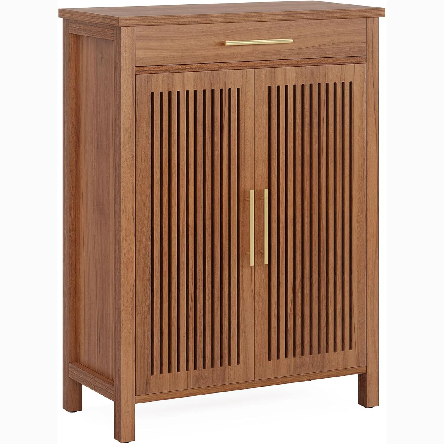 43" 5-Tier Shoe Cabinet - Louvered Door Storage Organizer with Drawer Shelves, Brown - Image 9