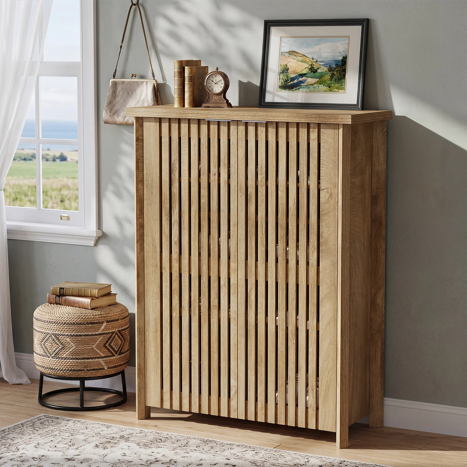 Tribesigns 43.31 Inch 6-Tier Shoe Cabinet with Louvered Doors, Farmhouse Shoe Storage Cabinet for Entryway and Hallway