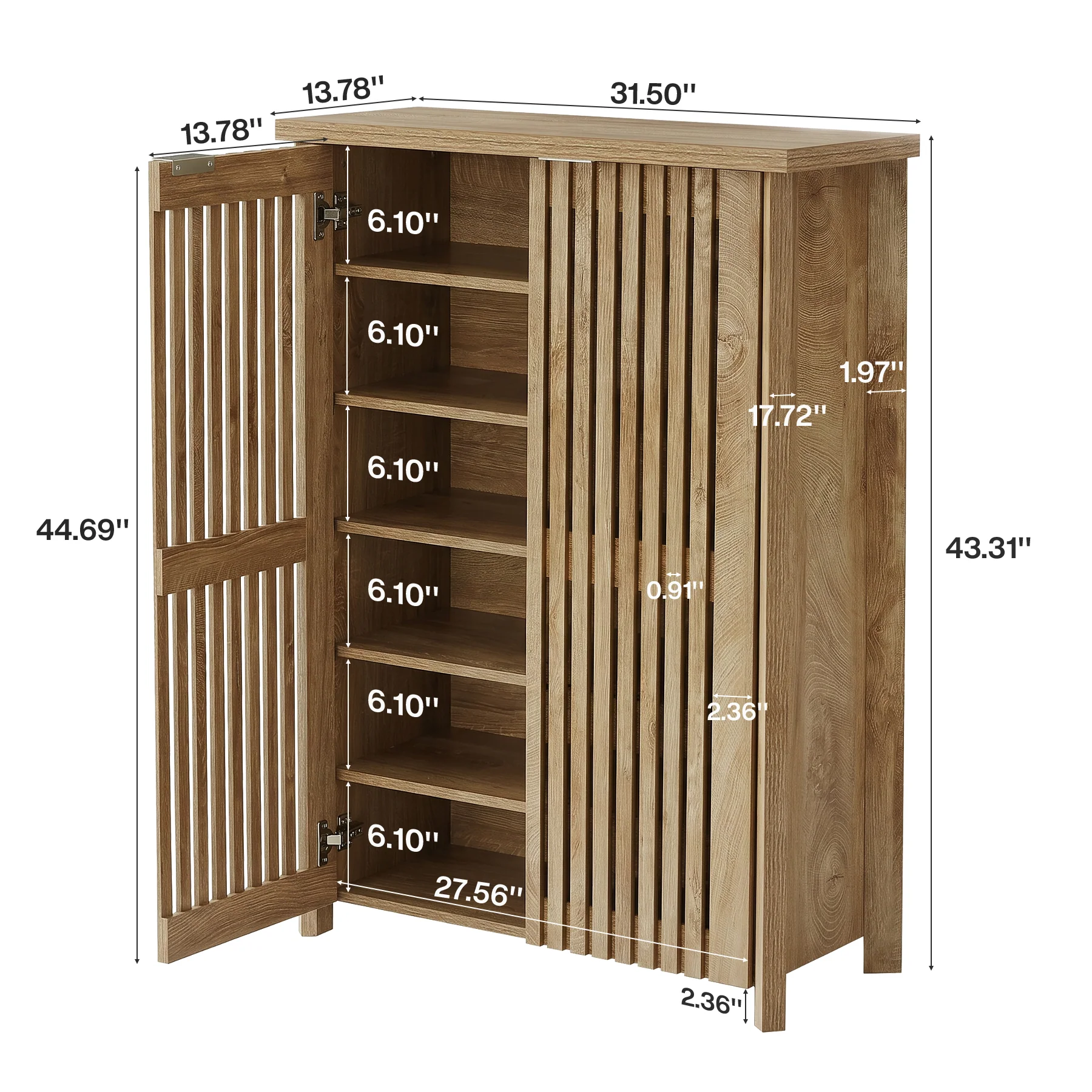 Tribesigns 43.31 Inch 6-Tier Shoe Cabinet with Louvered Doors, Farmhouse Shoe Storage Cabinet for Entryway and Hallway - Image 2