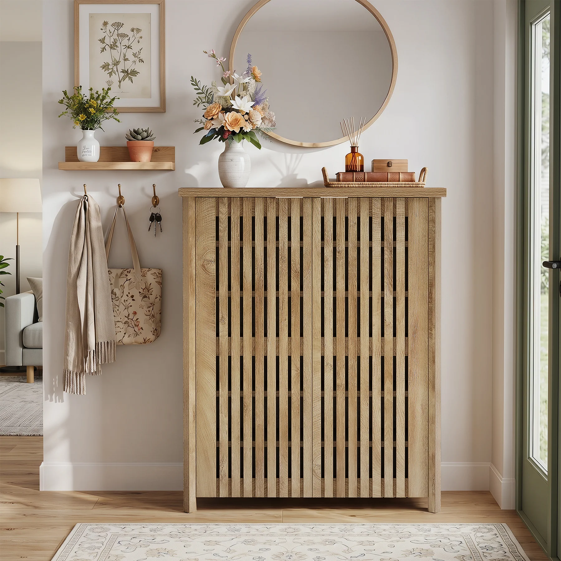 Tribesigns 43.31 Inch 6-Tier Shoe Cabinet with Louvered Doors, Farmhouse Shoe Storage Cabinet for Entryway and Hallway - Image 4