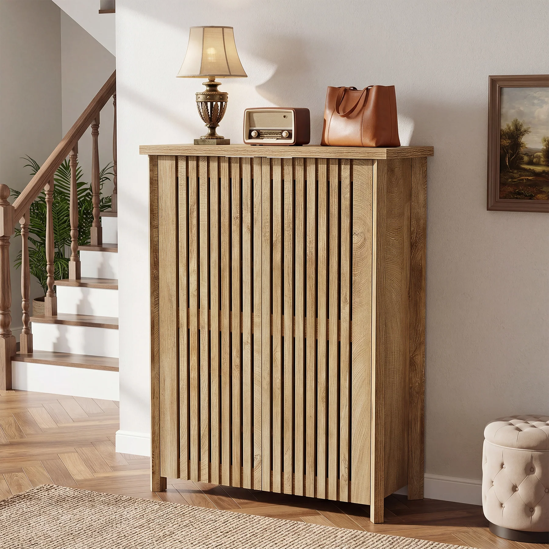 Tribesigns 43.31 Inch 6-Tier Shoe Cabinet with Louvered Doors, Farmhouse Shoe Storage Cabinet for Entryway and Hallway - Image 5