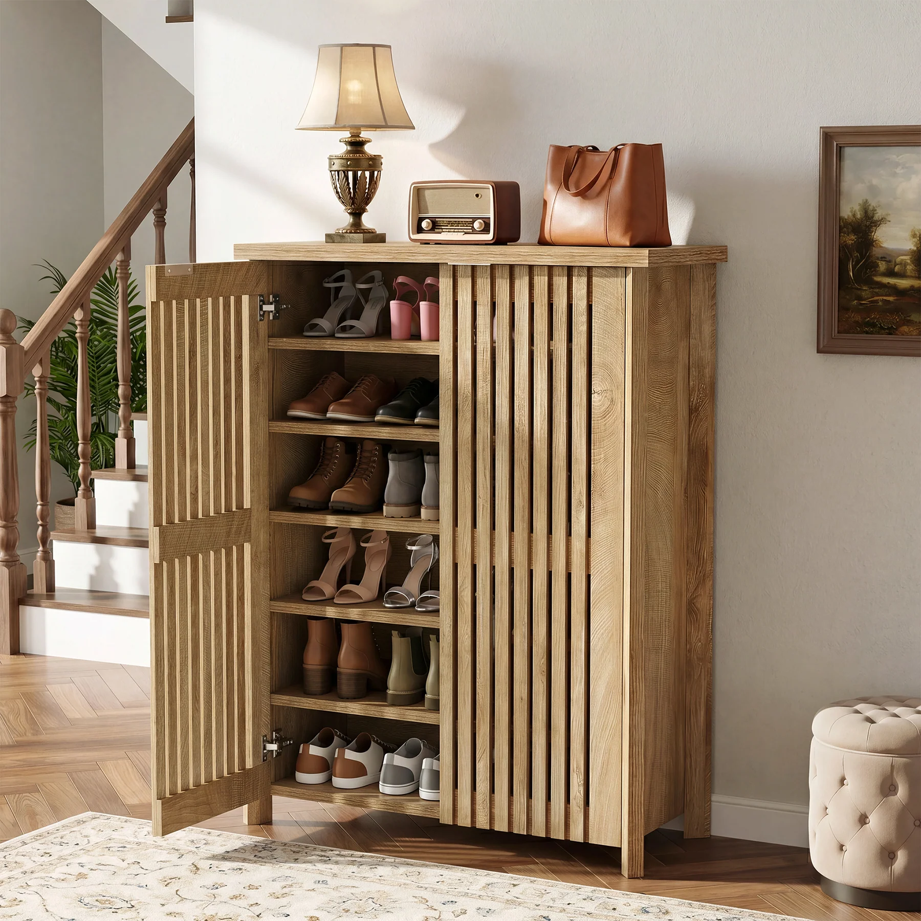 Tribesigns 43.31 Inch 6-Tier Shoe Cabinet with Louvered Doors, Farmhouse Shoe Storage Cabinet for Entryway and Hallway - Image 6