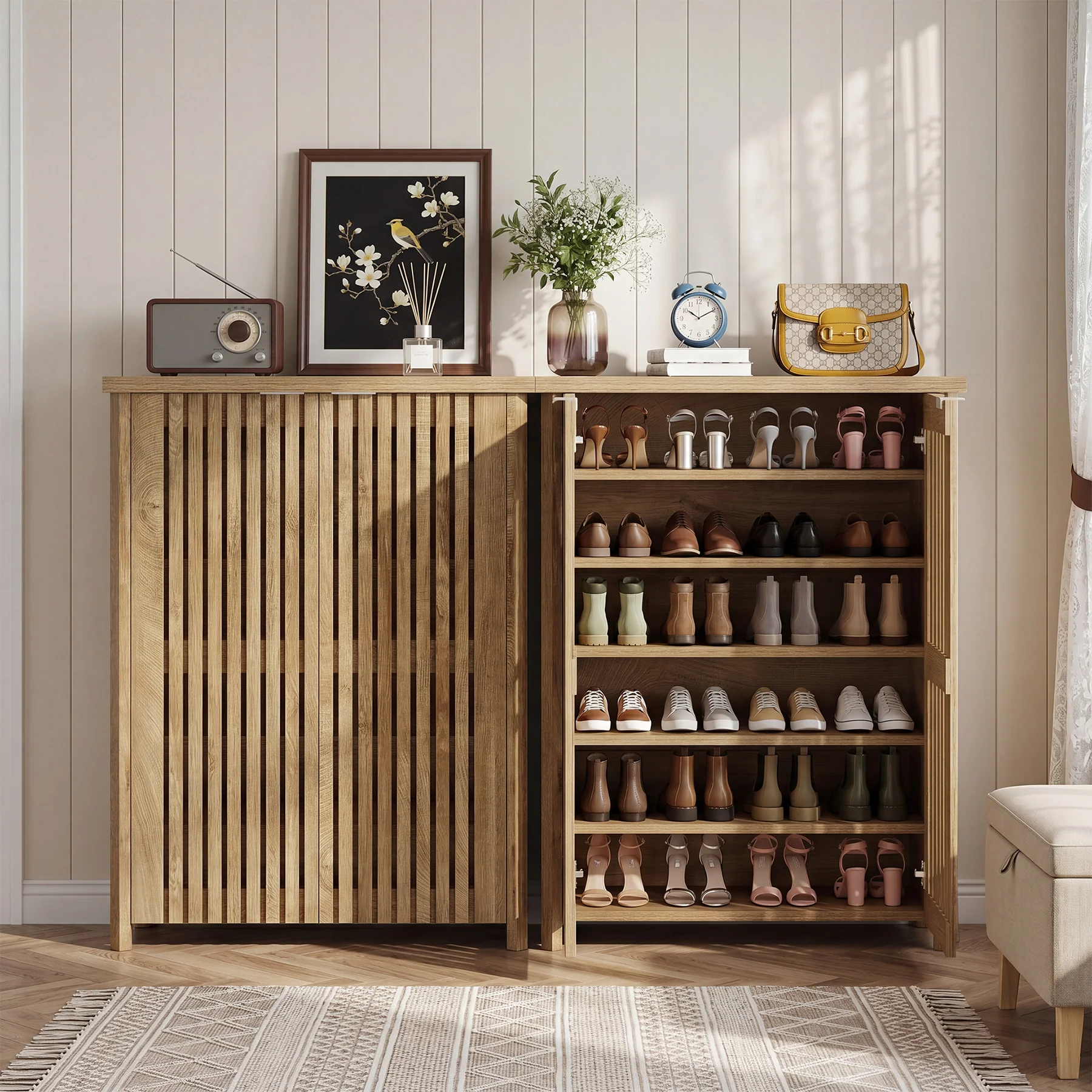Tribesigns 43.31 Inch 6-Tier Shoe Cabinet with Louvered Doors, Farmhouse Shoe Storage Cabinet for Entryway and Hallway - Image 8