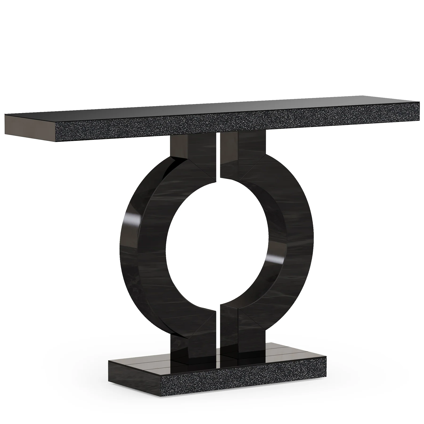 43" Modern Mirrored Console Table - O-Shaped Black Base Narrow Entryway & Sofa Table with Glass Finish - Image 9