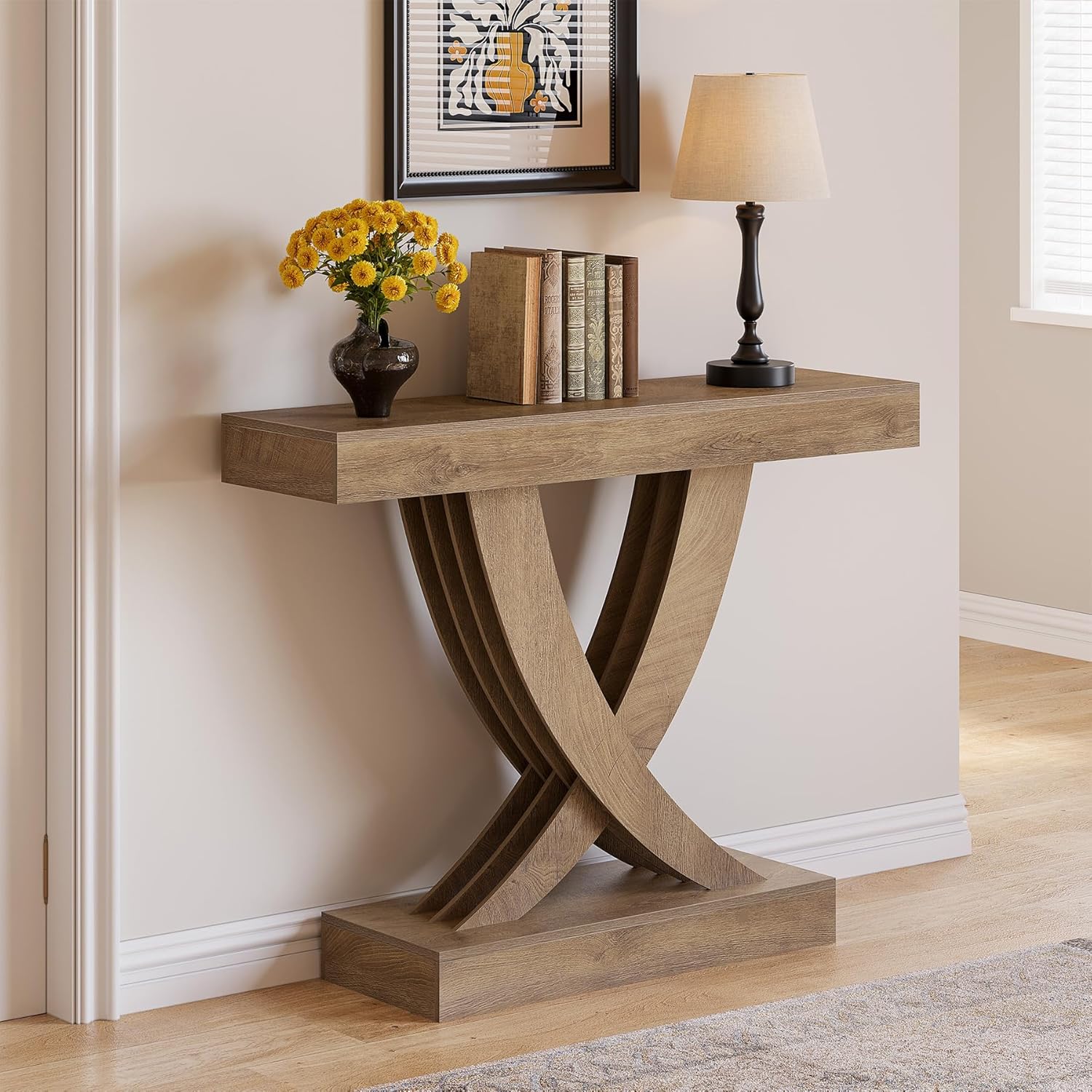 43" Rustic X-Frame Console, Industrial Farmhouse Sofa Table for Entryway - Image 7