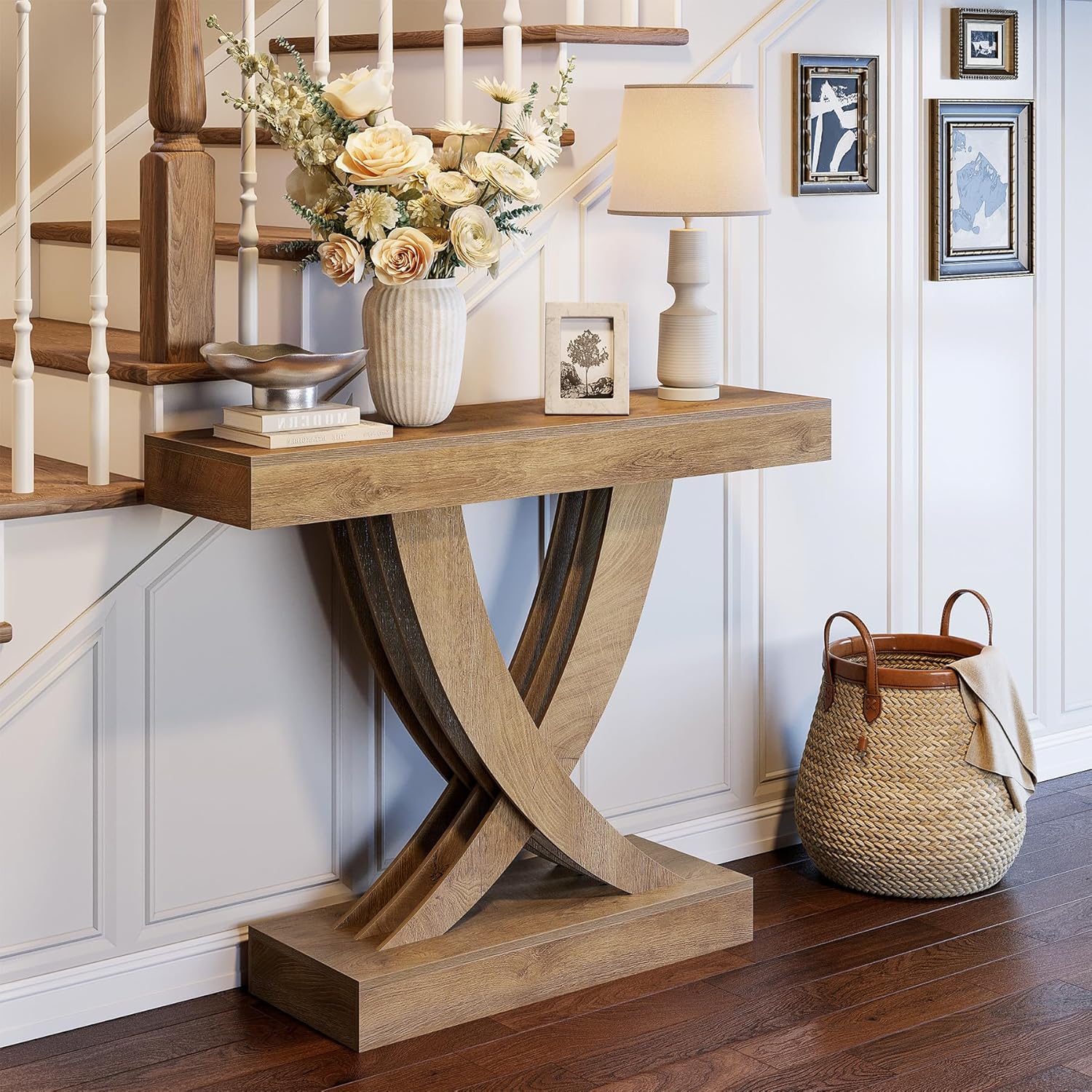 43" Rustic X-Frame Console, Industrial Farmhouse Sofa Table for Entryway - Image 8