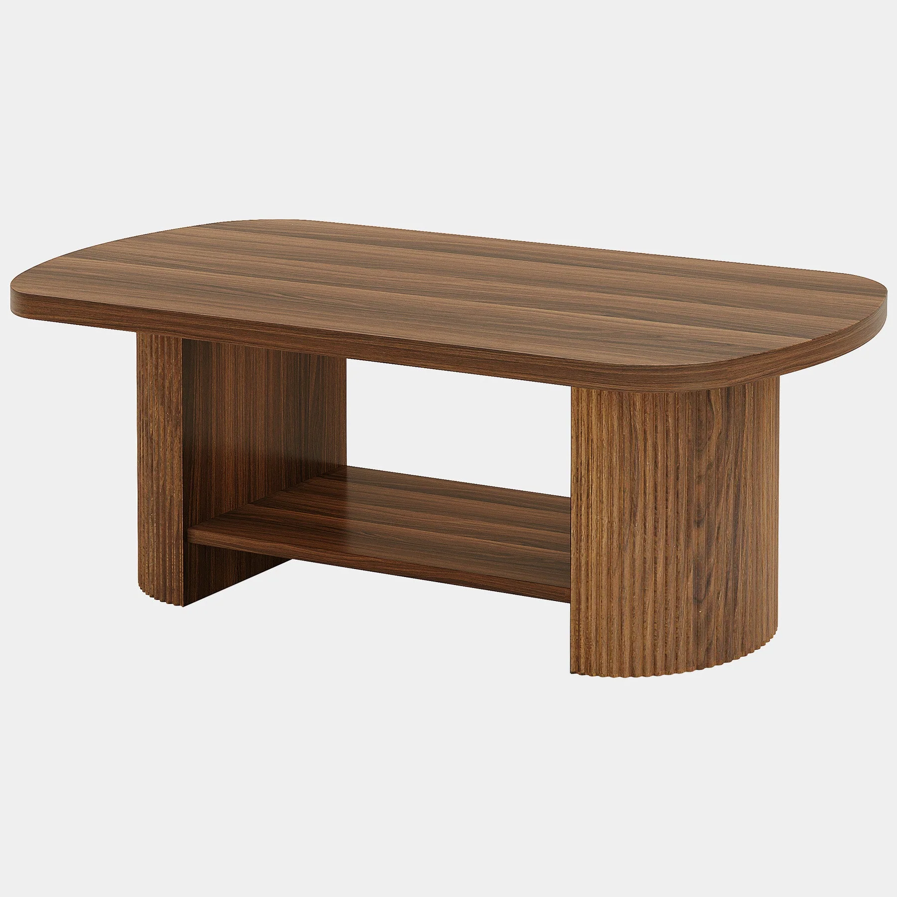 45" Coffee Table, Modern Oval 2-Tier Center Table With Storage - Image 7