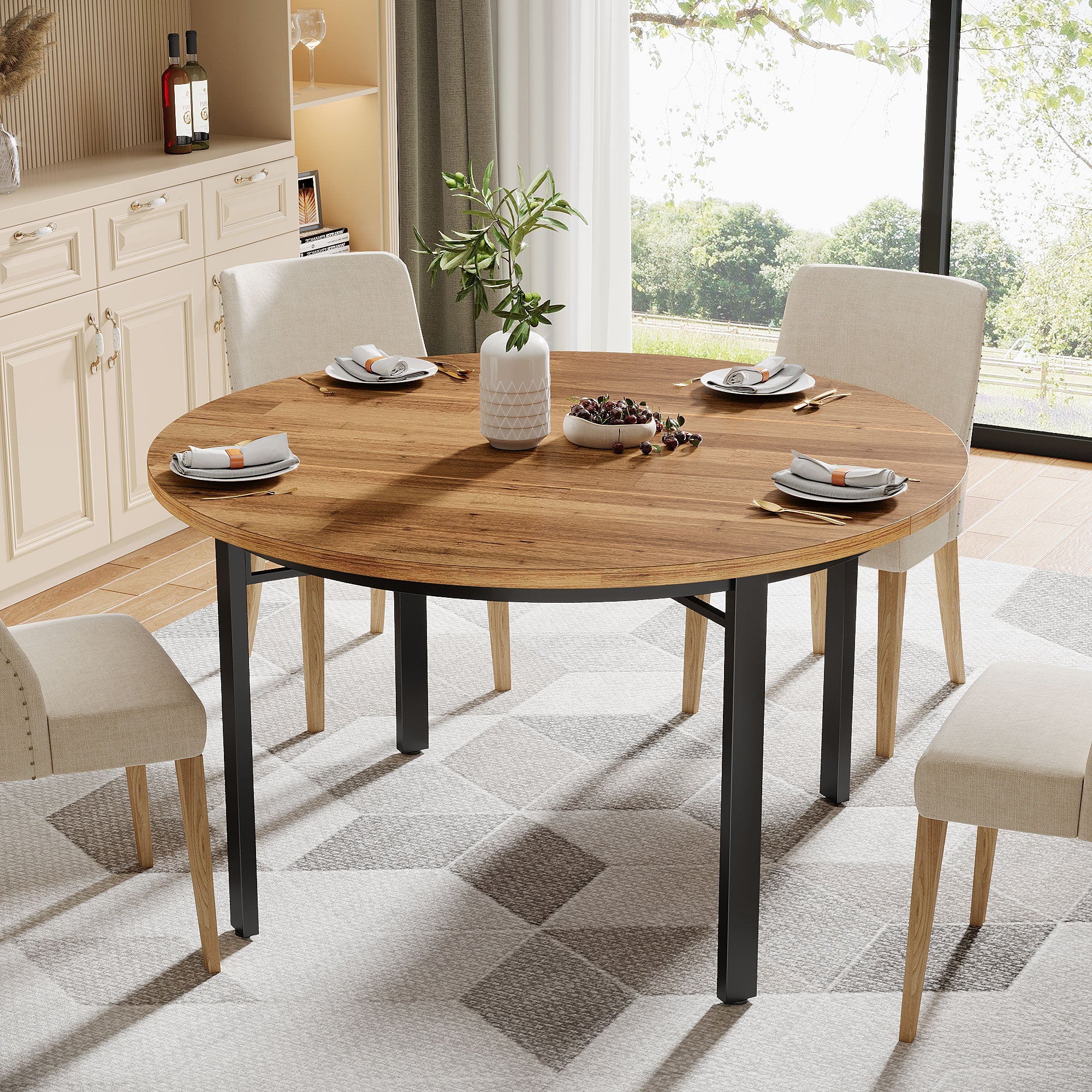 46" Round Dining Table, Farmhouse Kitchen Table Dinner Table for 4-6 People - Image 3