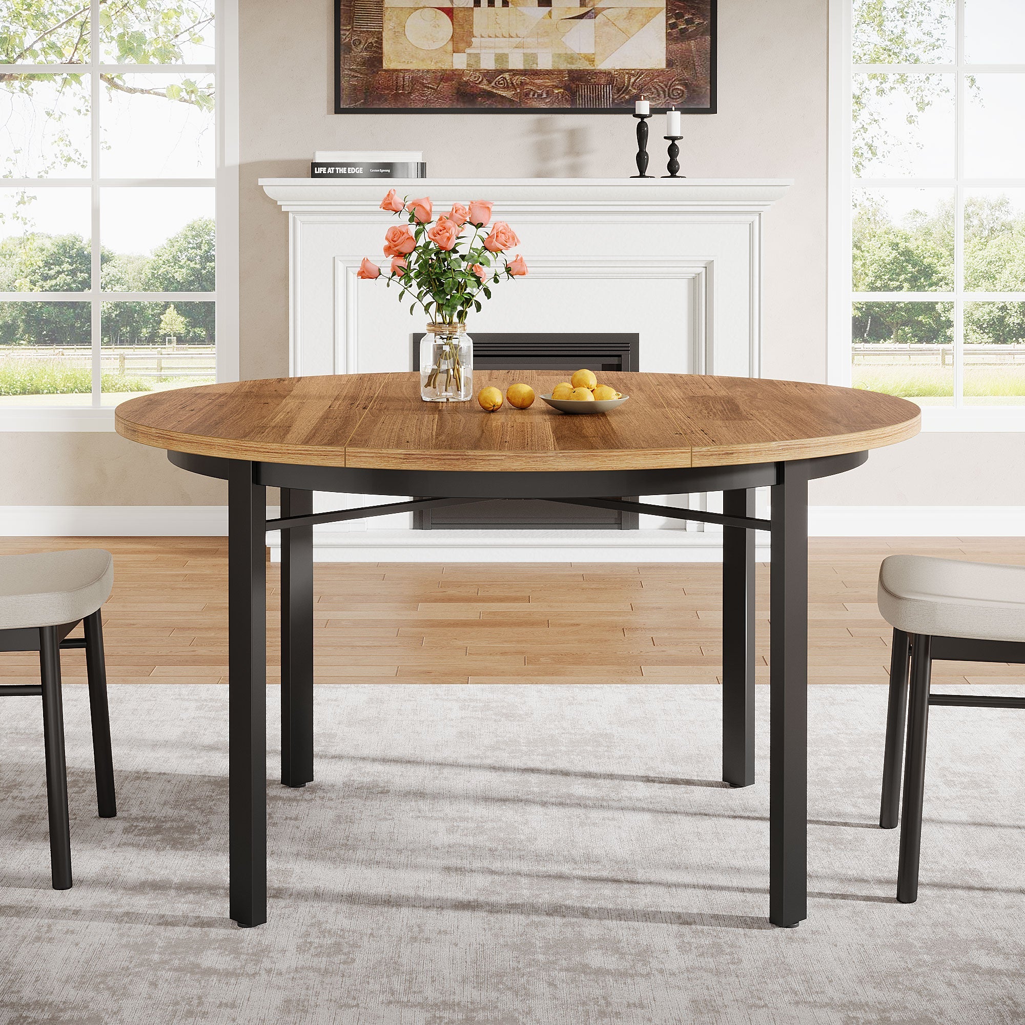 46" Round Dining Table, Farmhouse Kitchen Table Dinner Table for 4-6 People - Image 4