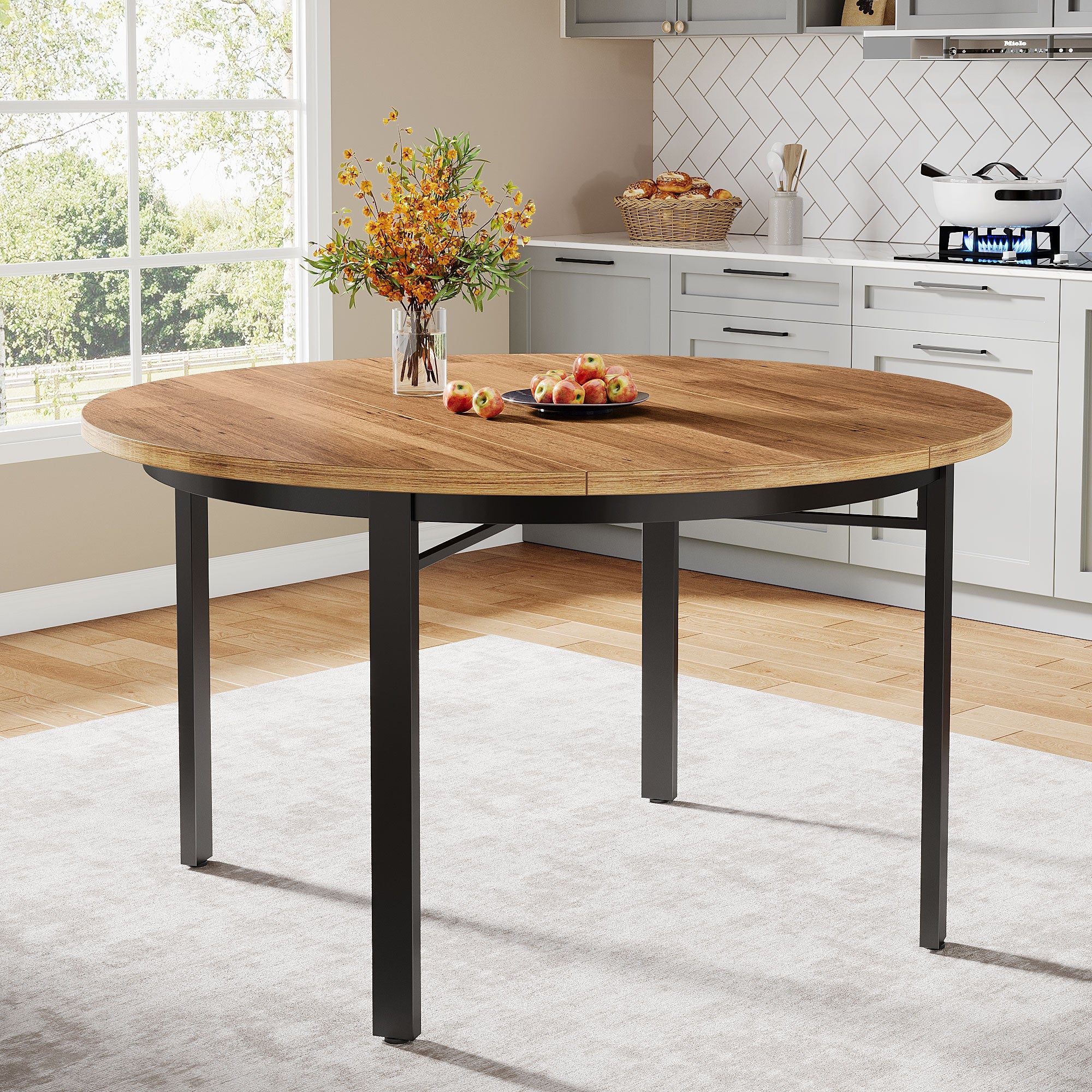 46" Round Dining Table, Farmhouse Kitchen Table Dinner Table for 4-6 People - Image 5