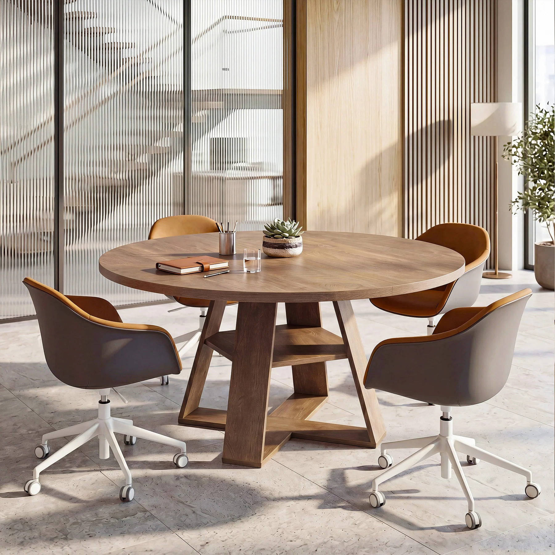 Tribesigns 47.24-Inch Round Conference Table for 4, Office Meeting Table with Lower Storage Shelf and X-Cross Base for Conference Room