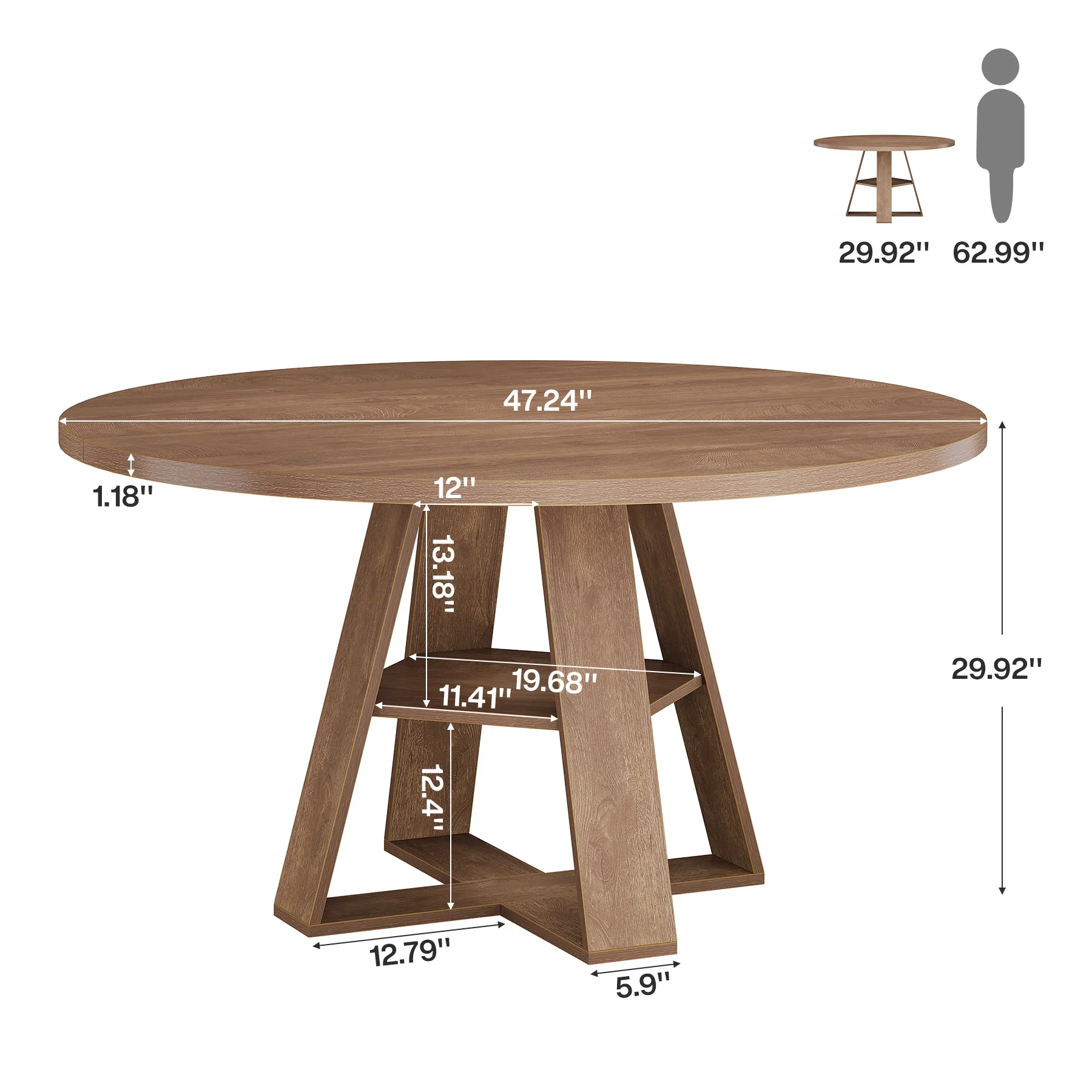 Tribesigns 47.24-Inch Round Conference Table for 4, Office Meeting Table with Lower Storage Shelf and X-Cross Base for Conference Room - Image 2