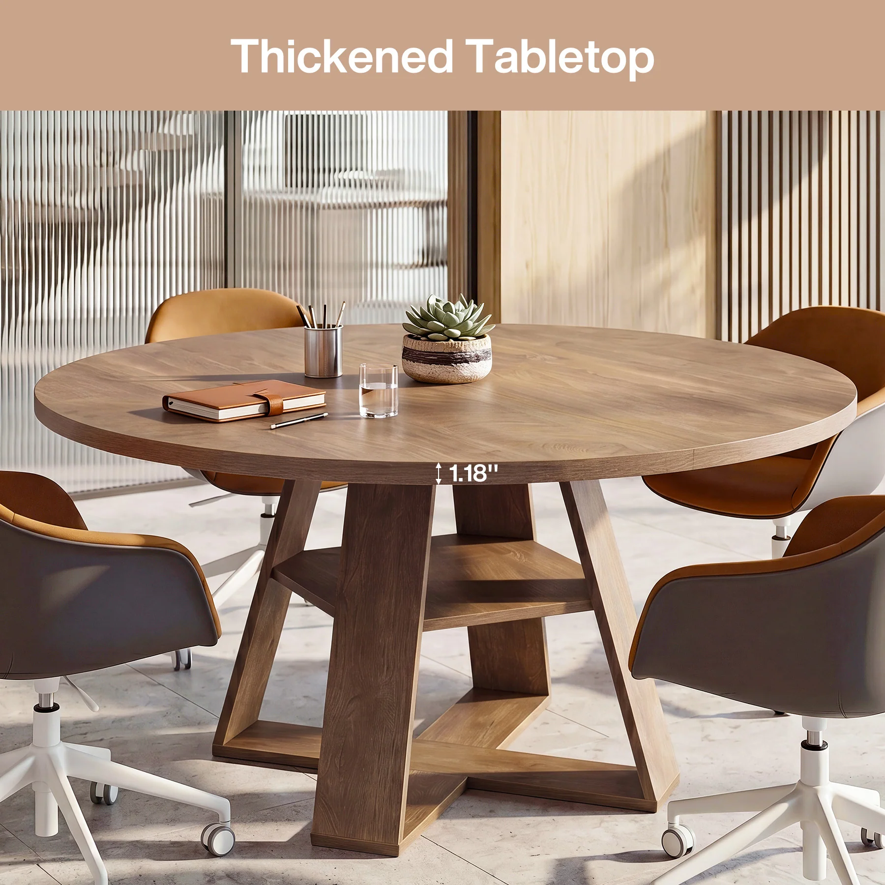 Tribesigns 47.24-Inch Round Conference Table for 4, Office Meeting Table with Lower Storage Shelf and X-Cross Base for Conference Room - Image 3