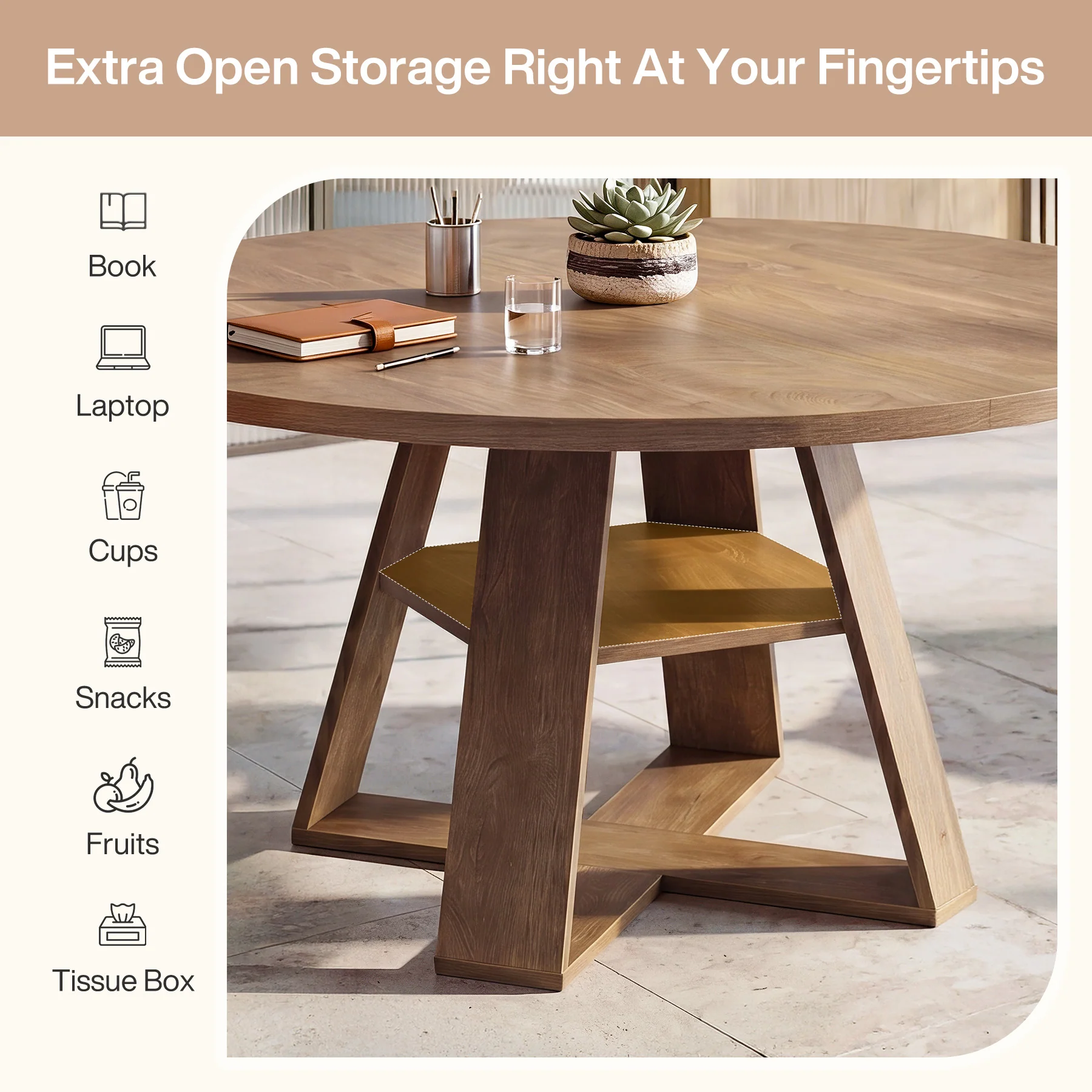 Tribesigns 47.24-Inch Round Conference Table for 4, Office Meeting Table with Lower Storage Shelf and X-Cross Base for Conference Room - Image 4