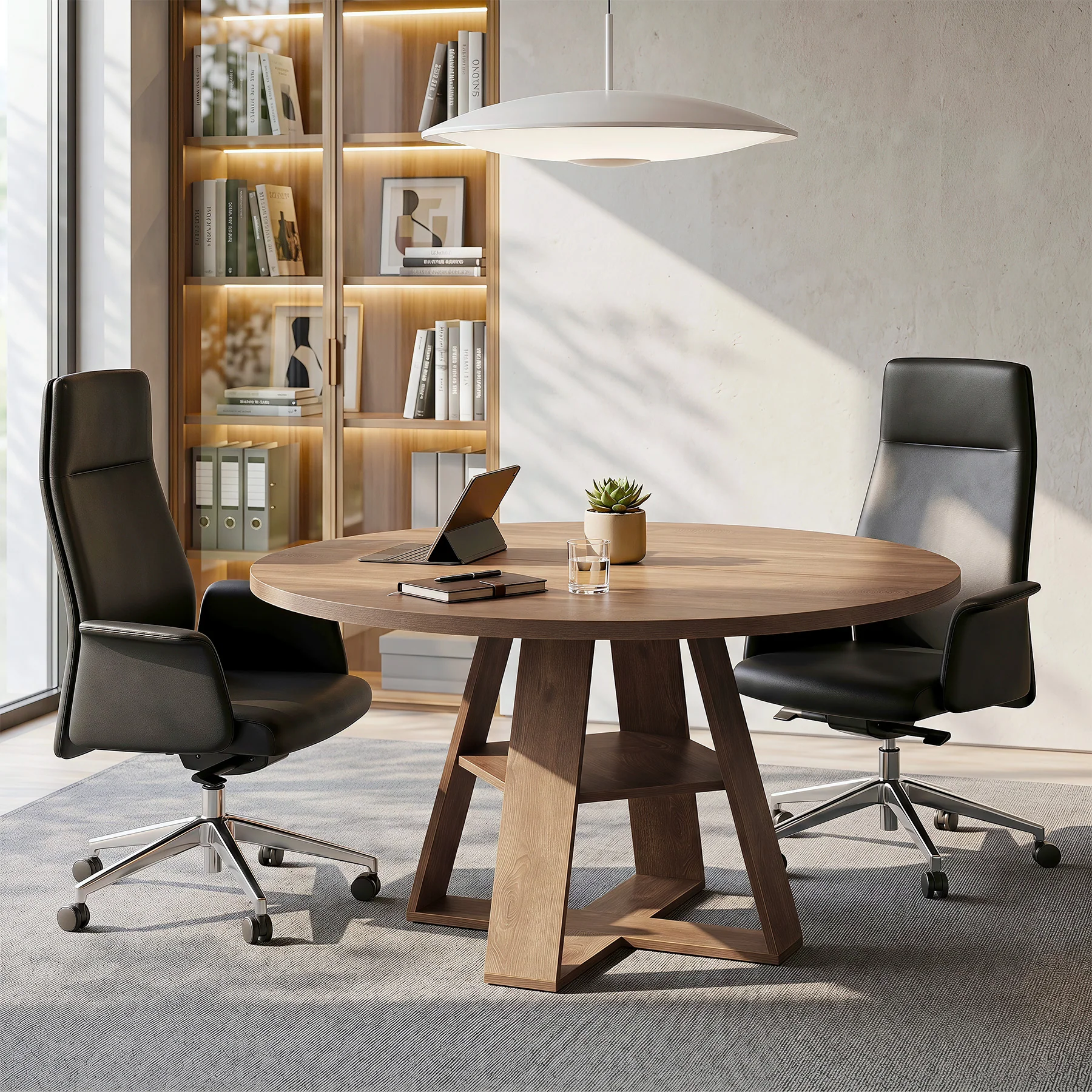 Tribesigns 47.24-Inch Round Conference Table for 4, Office Meeting Table with Lower Storage Shelf and X-Cross Base for Conference Room - Image 5