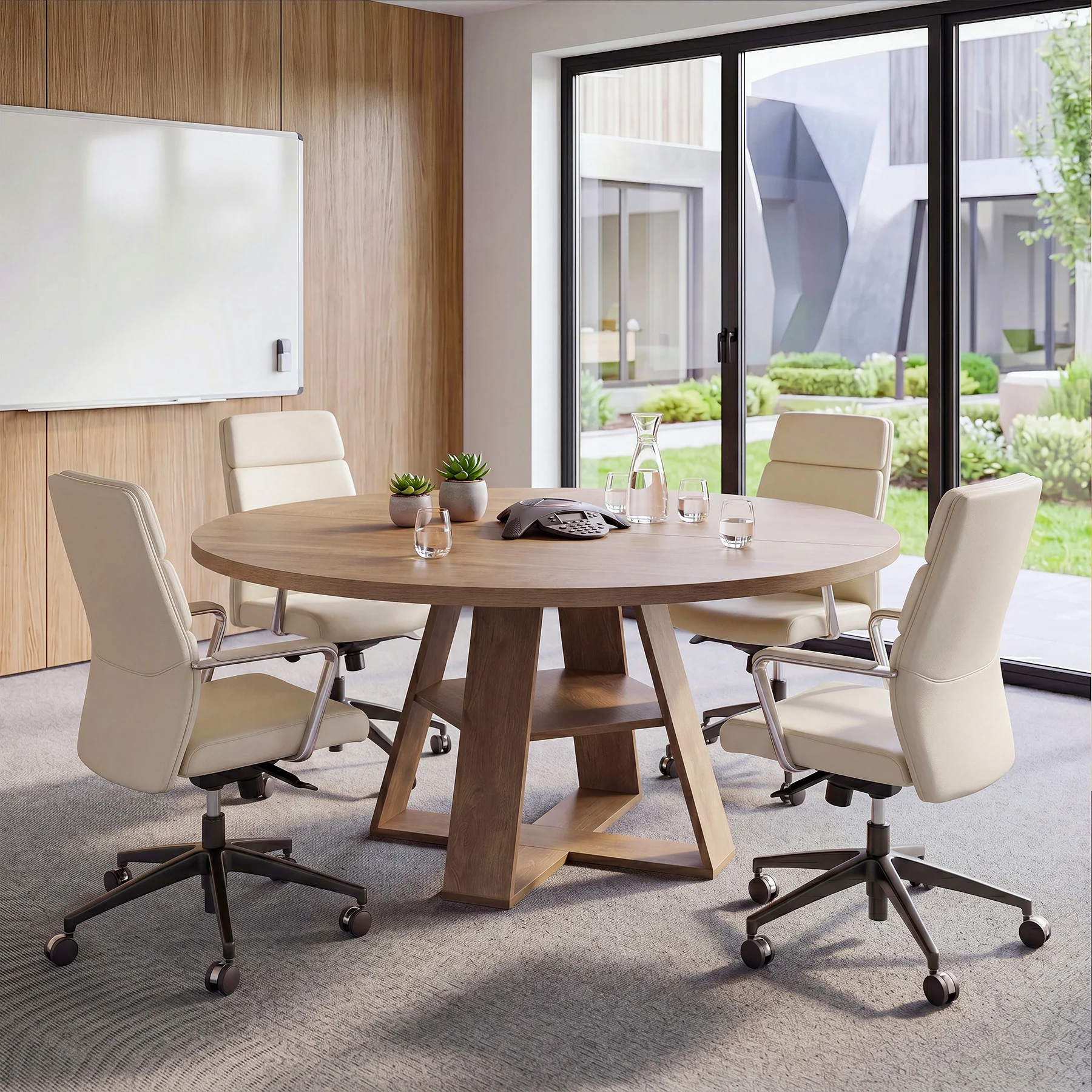 Tribesigns 47.24-Inch Round Conference Table for 4, Office Meeting Table with Lower Storage Shelf and X-Cross Base for Conference Room - Image 6