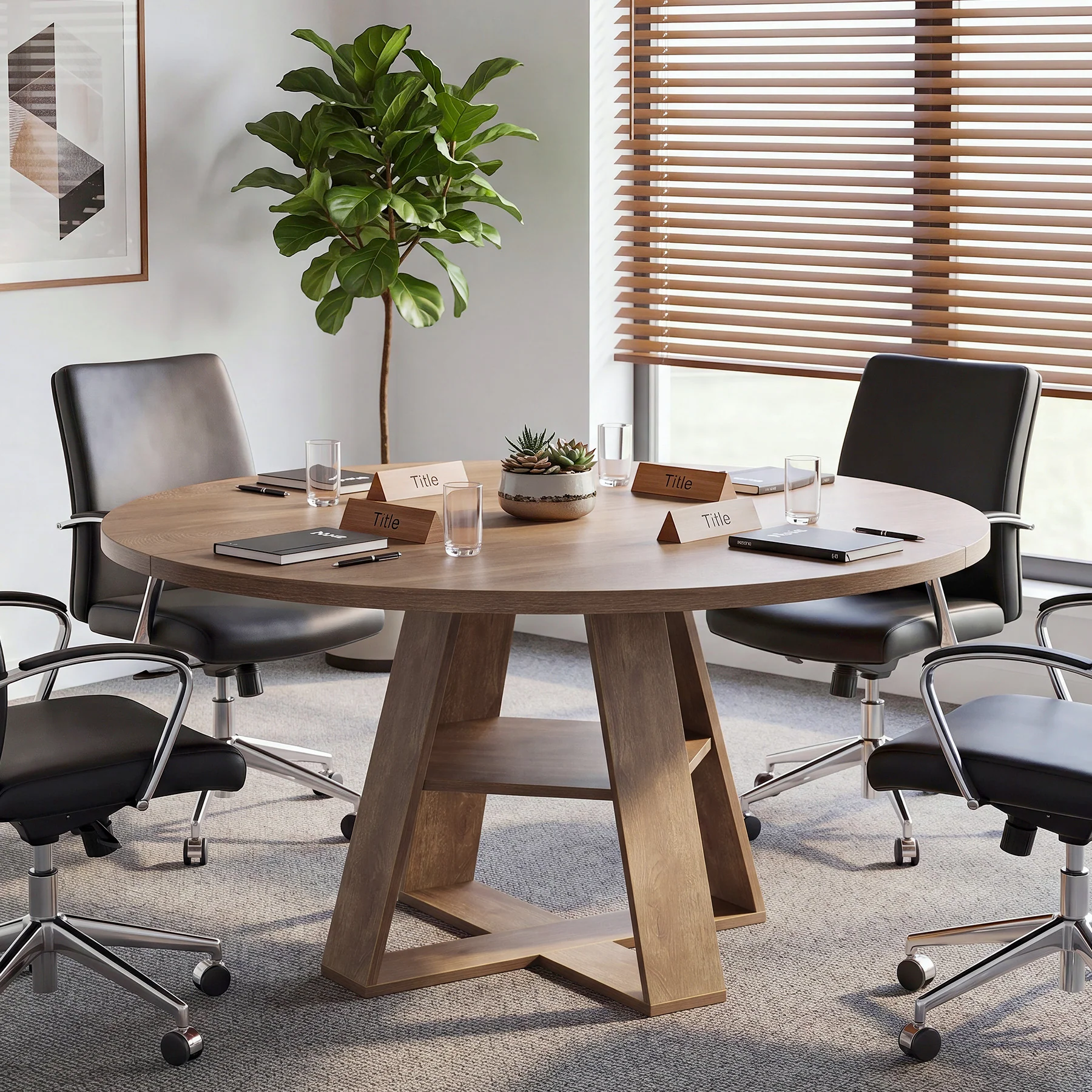 Tribesigns 47.24-Inch Round Conference Table for 4, Office Meeting Table with Lower Storage Shelf and X-Cross Base for Conference Room - Image 7