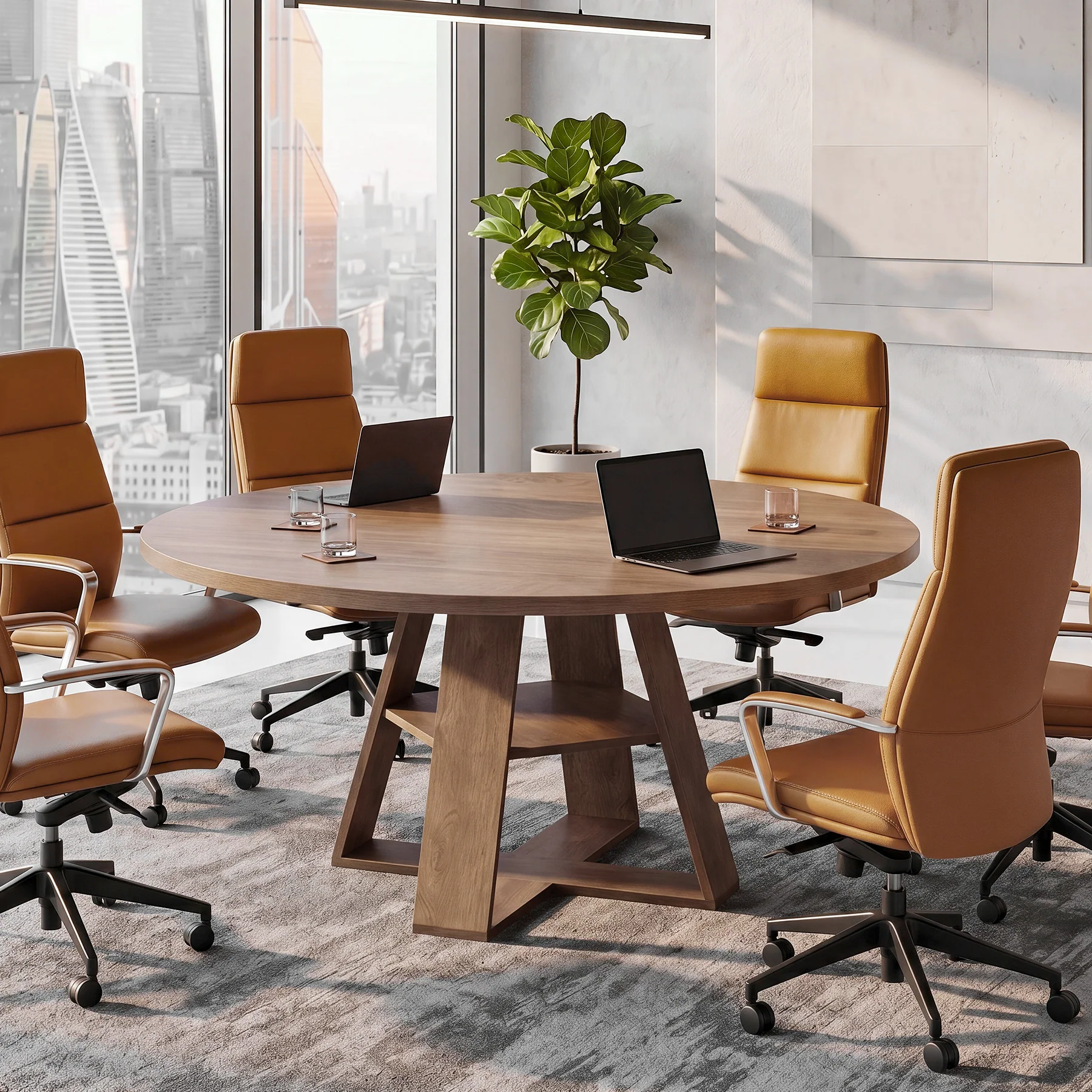 Tribesigns 47.24-Inch Round Conference Table for 4, Office Meeting Table with Lower Storage Shelf and X-Cross Base for Conference Room - Image 9