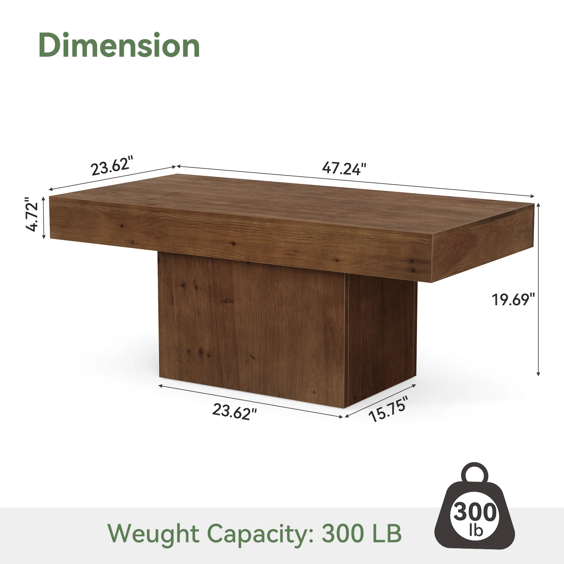 Tribesigns 47.24-Inch Solid Wood Coffee Table, Mid Century Modern Rectangle Center Table with Wooden Pedestal for Living Room - Image 2