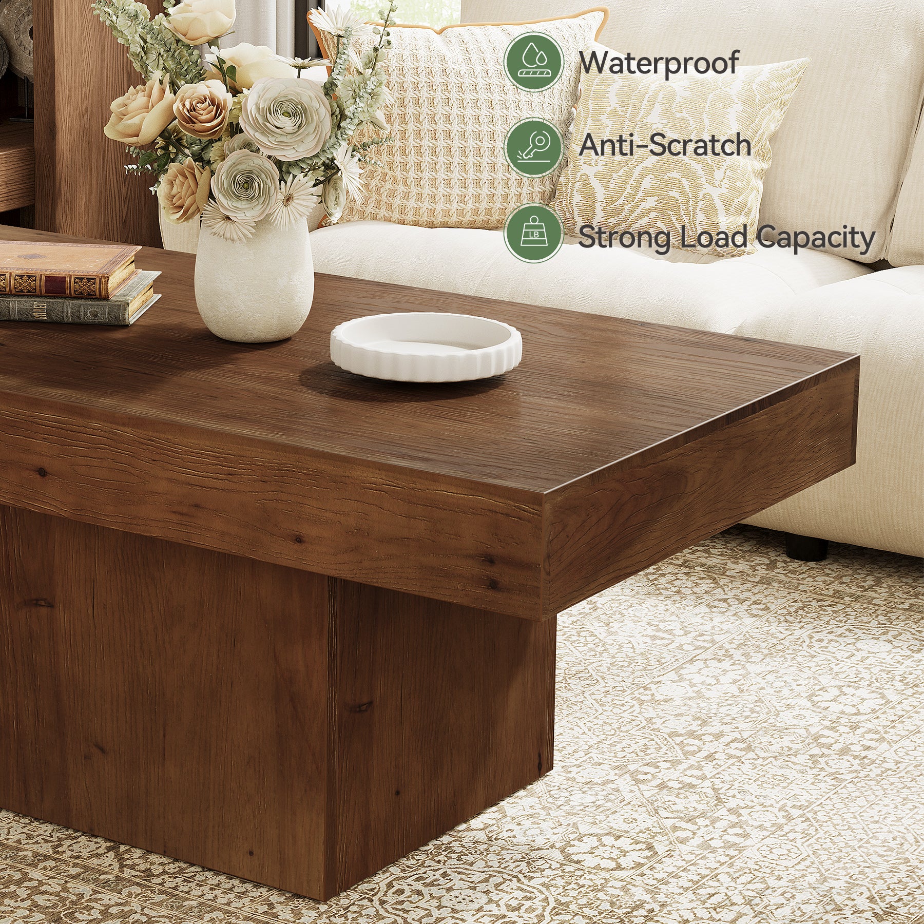 Tribesigns 47.24-Inch Solid Wood Coffee Table, Mid Century Modern Rectangle Center Table with Wooden Pedestal for Living Room - Image 3