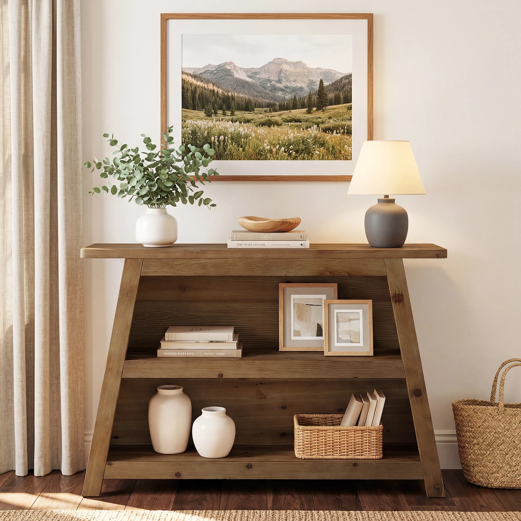 47.24-Inch Solid Wood Console Table, Farmhouse Entryway Table with 3-Tier Shelves - Image 5