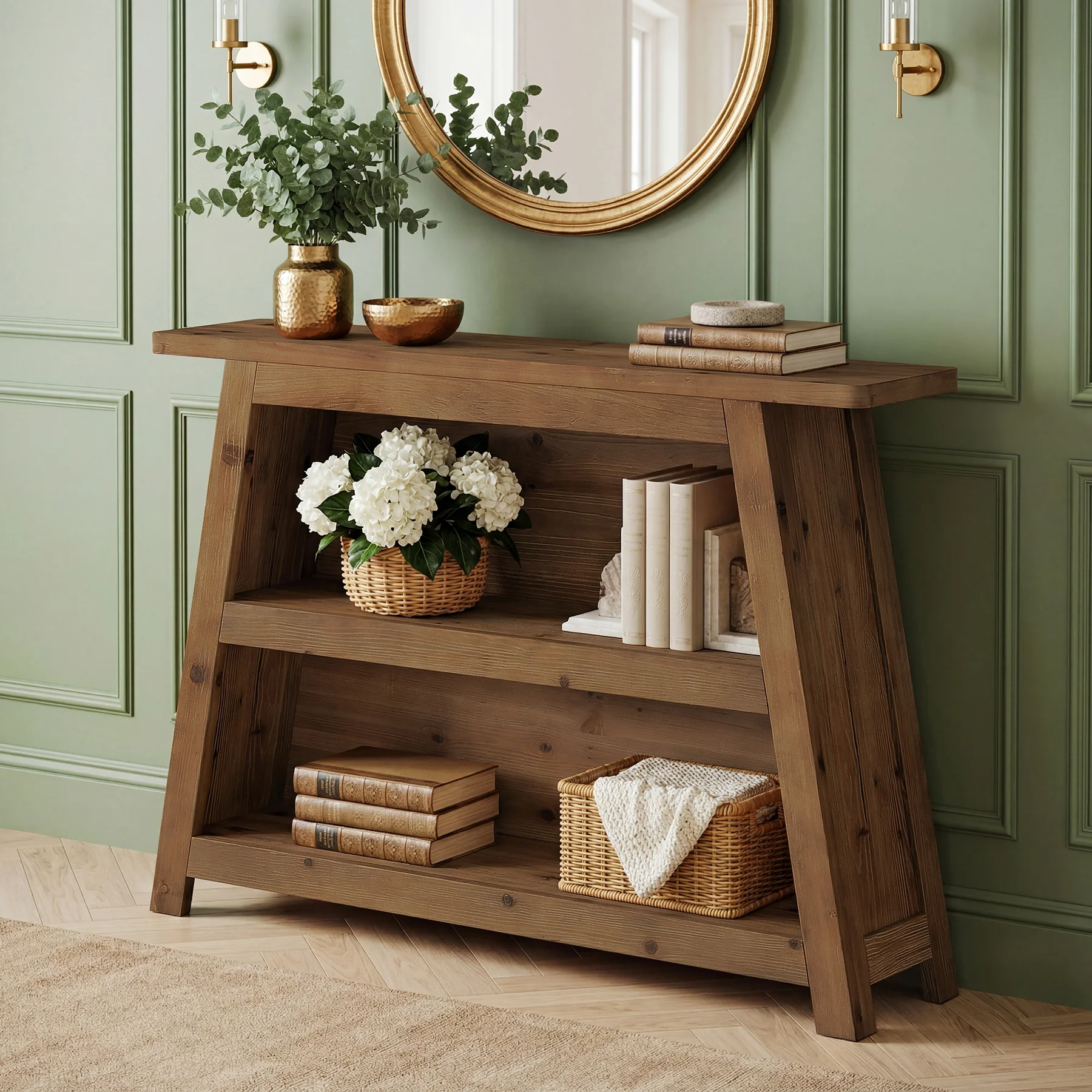 47.24-Inch Solid Wood Console Table, Farmhouse Entryway Table with 3-Tier Shelves - Image 7