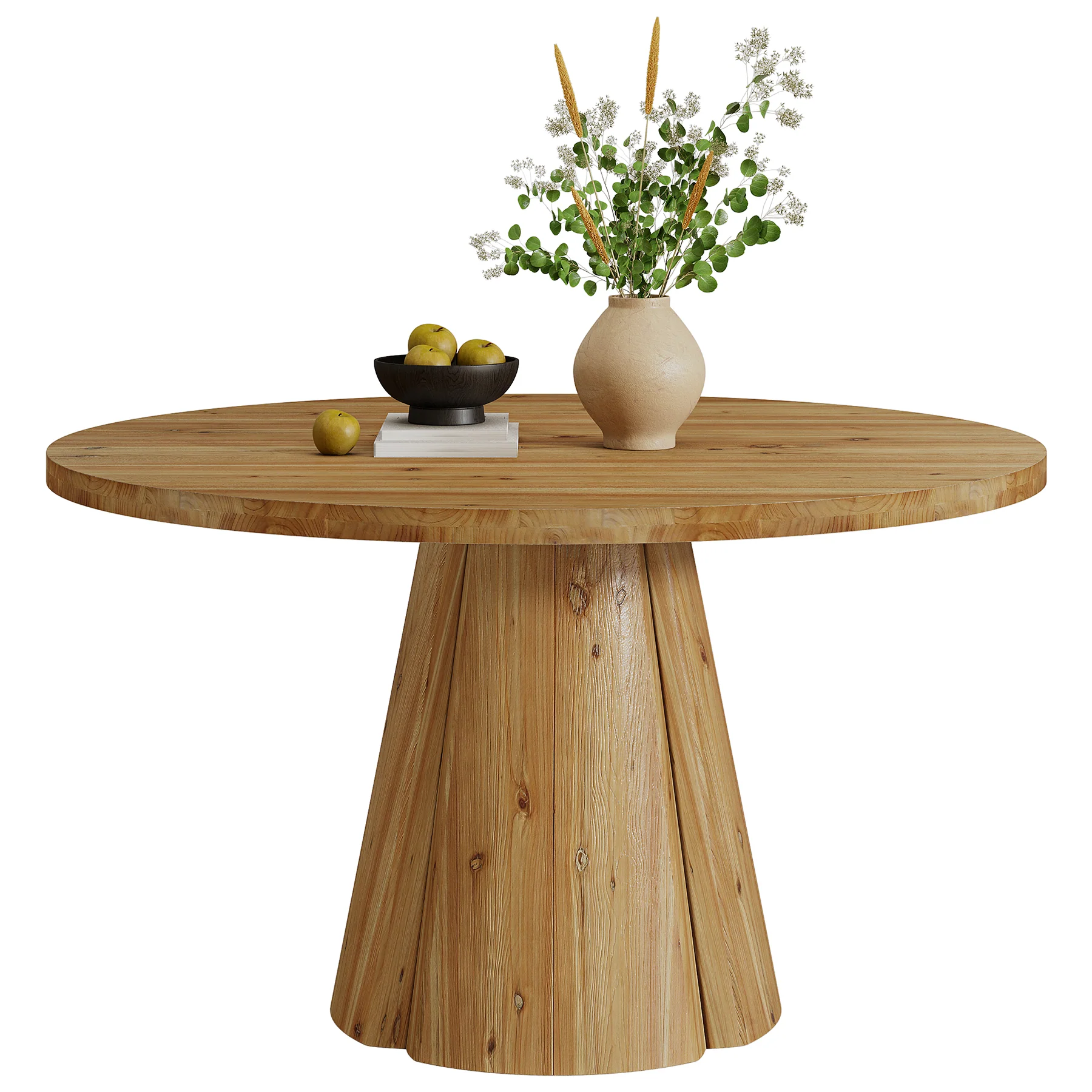 Tribesigns 47.24-Inch Solid Wood Dining Table, Farmhouse Round Kitchen Table with Pedestal Base for Dining Room - Image 12