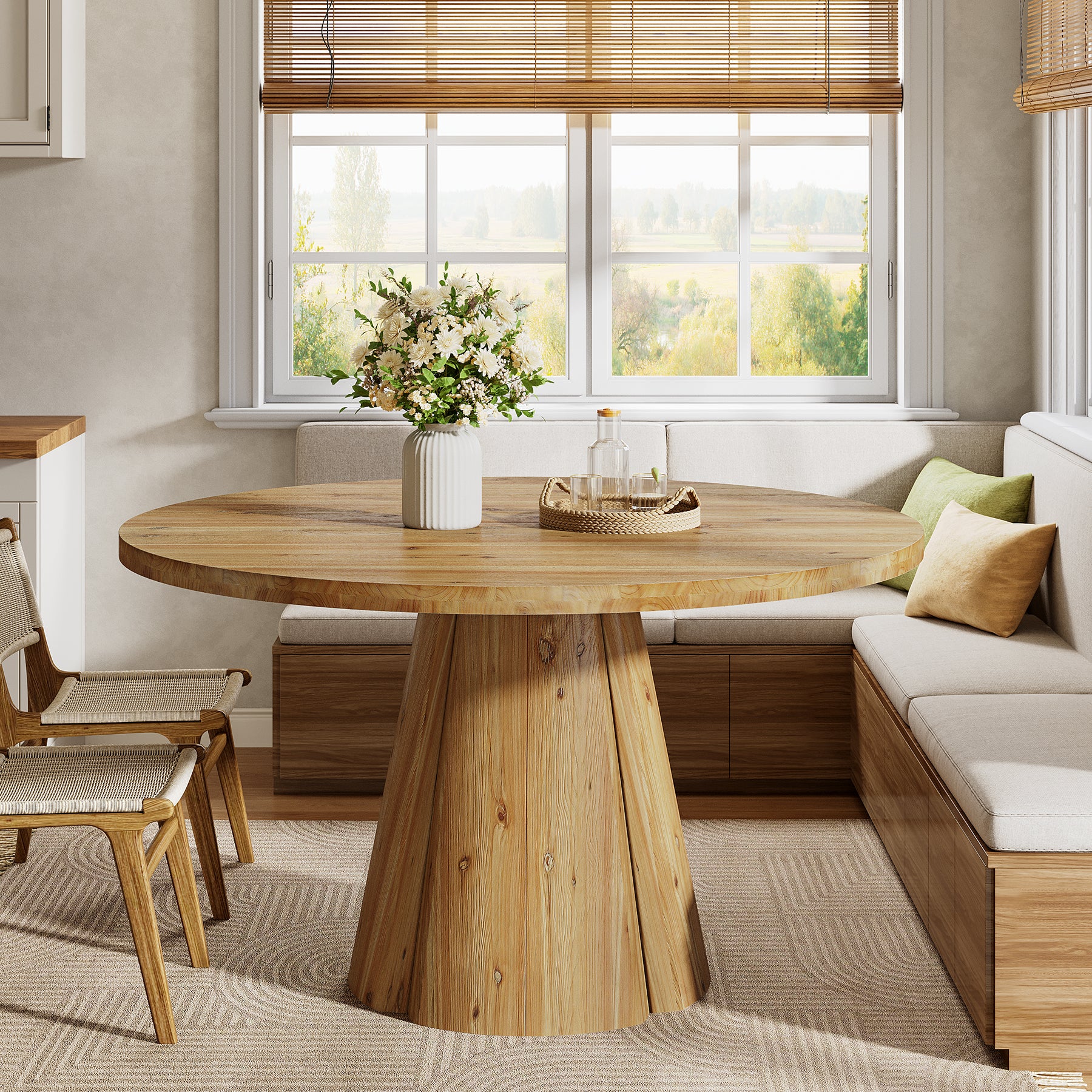 Tribesigns 47.24-Inch Solid Wood Dining Table, Farmhouse Round Kitchen Table with Pedestal Base for Dining Room - Image 6