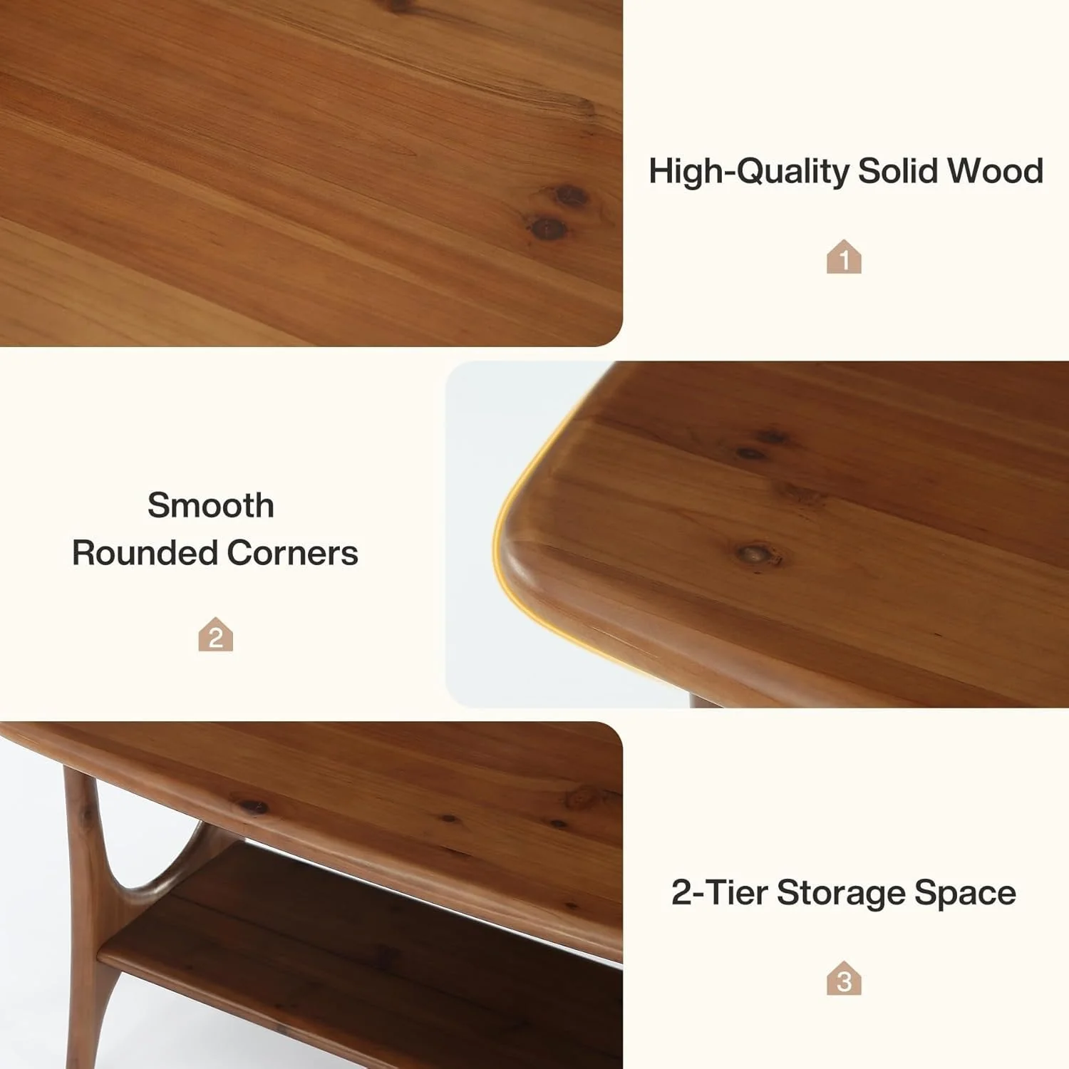 47.24" Mid-Century Modern Solid Wood Coffee Table, Two-Tier Rectangle Center Table - Image 8